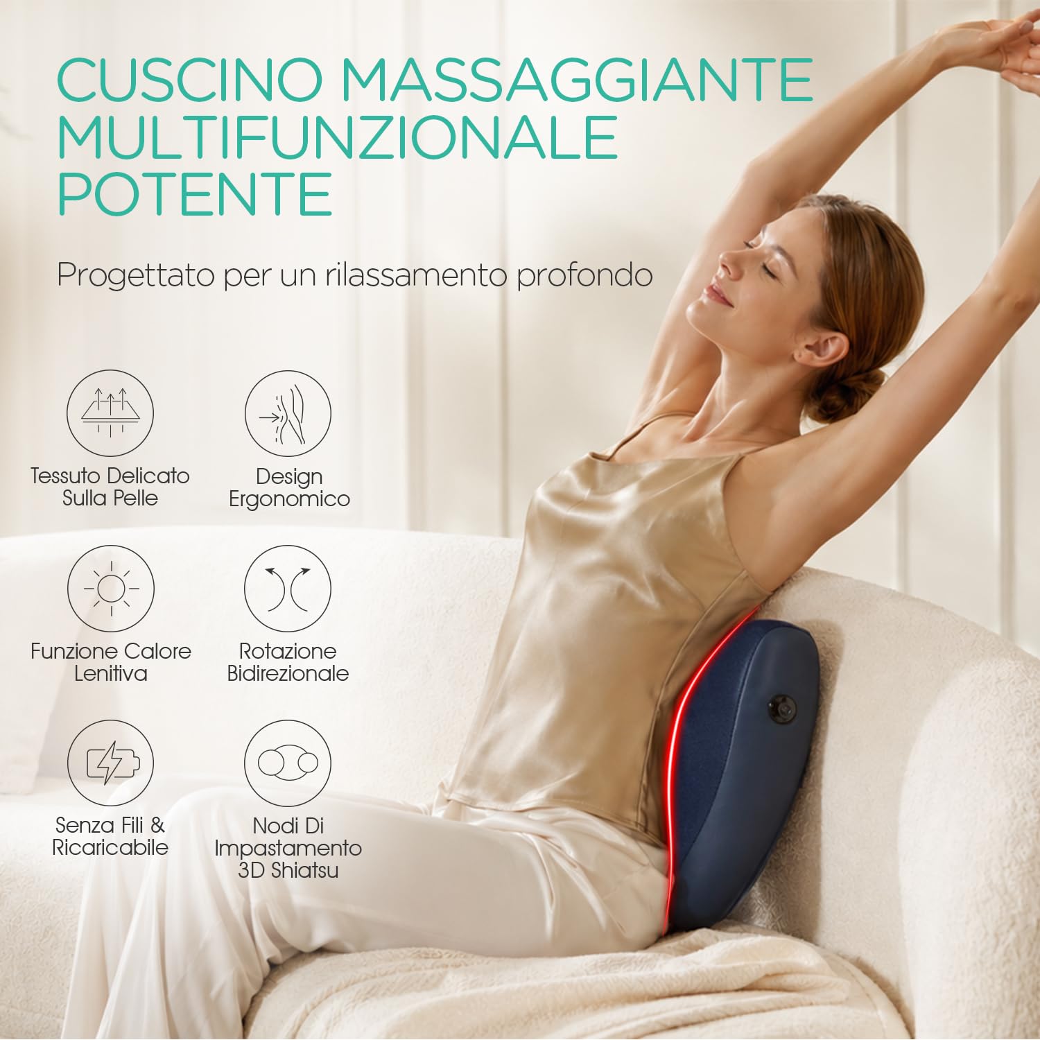 Cuscino Massaggiante Shiatsu Senza Fili–Massaggiatore Schiena e Collo Ricaricabile per Alleviare il Dolore e la Relax,Massaggio Profondo con Funzionamento Silenzioso,Regalo Perfetto YZ300