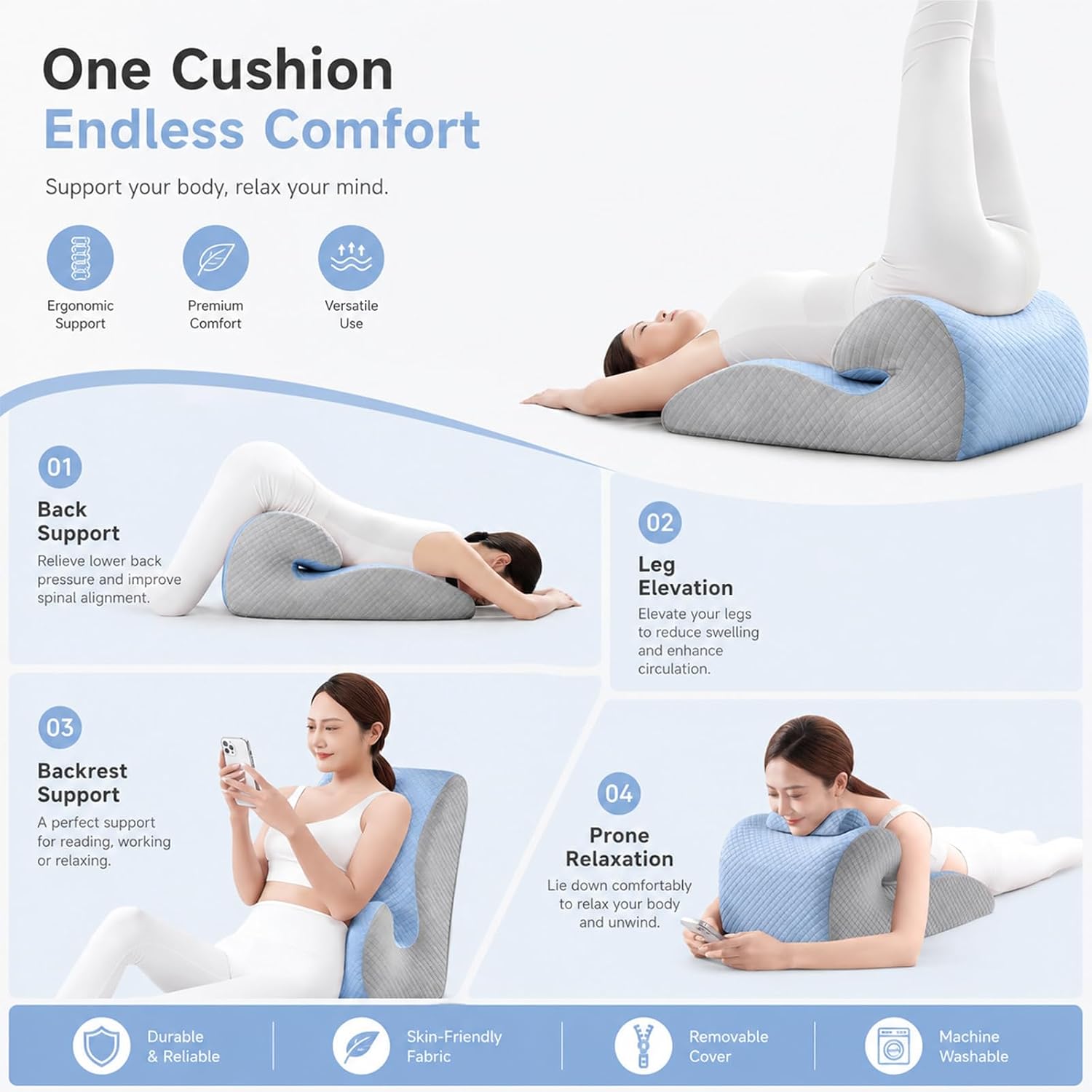 Intimacy Pillows for Couples, Romantic Wedge Pillow 27° Memory Foam Positioning Cushion, Ergonomic Sloped Support for Back, Hips & Waist, Romantic Pillow for Lounging, Reading & Relaxation (Blue)