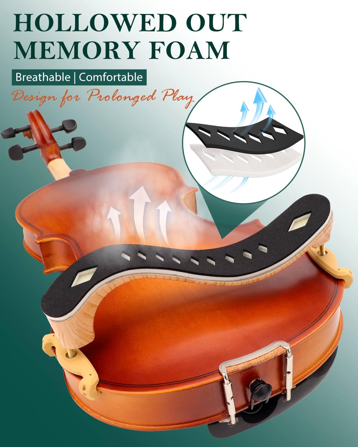 LMS Reposamuñecas para violín de 1/2 1/4 de tamaño completo, de espuma hueca, accesorios para violín, almohadilla de descanso de hombro para principiantes, con colofonia silenciosa, ergonómico para un