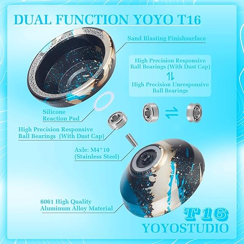 Miniatura 4 de T16 Yoyo profesional sensible para principiantes, yoyo de doble propósito para niños y adultos, trucos de metal Yoyo con kit de rodamientos de yoyo
