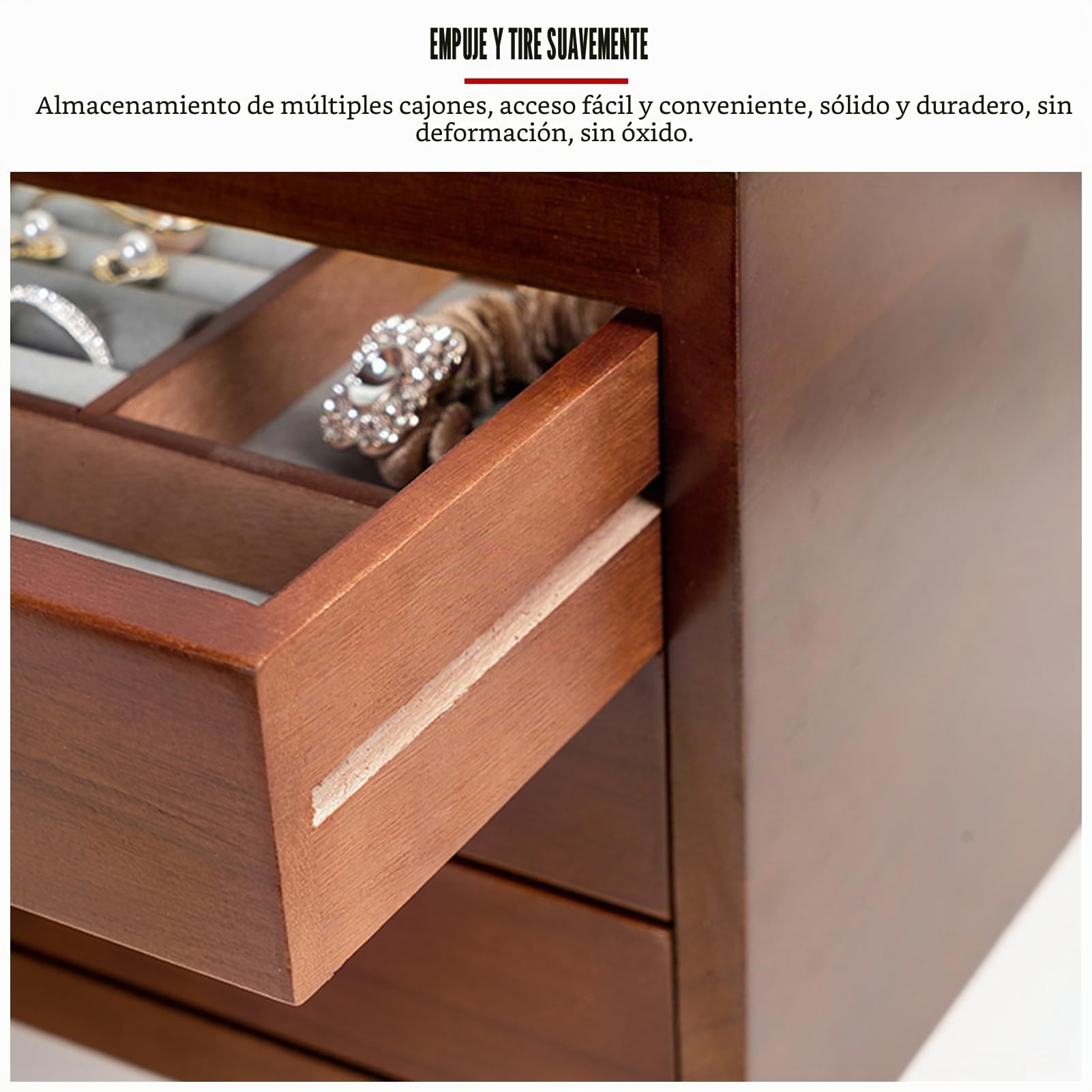 Joyero de Madera de 3 Capas para Mujeres - Cajas de joyería Grandes con 3 cajones, Caja de Almacenamiento de Joyas para Anillos, Pendientes, Pulseras, Collares(marrón)