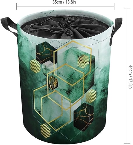 Miniatura 2 de Cesta de lavandería geométrica verde y negra independiente, impermeable, arte abstracto moderno, mármol, decoración de mediados de siglo para