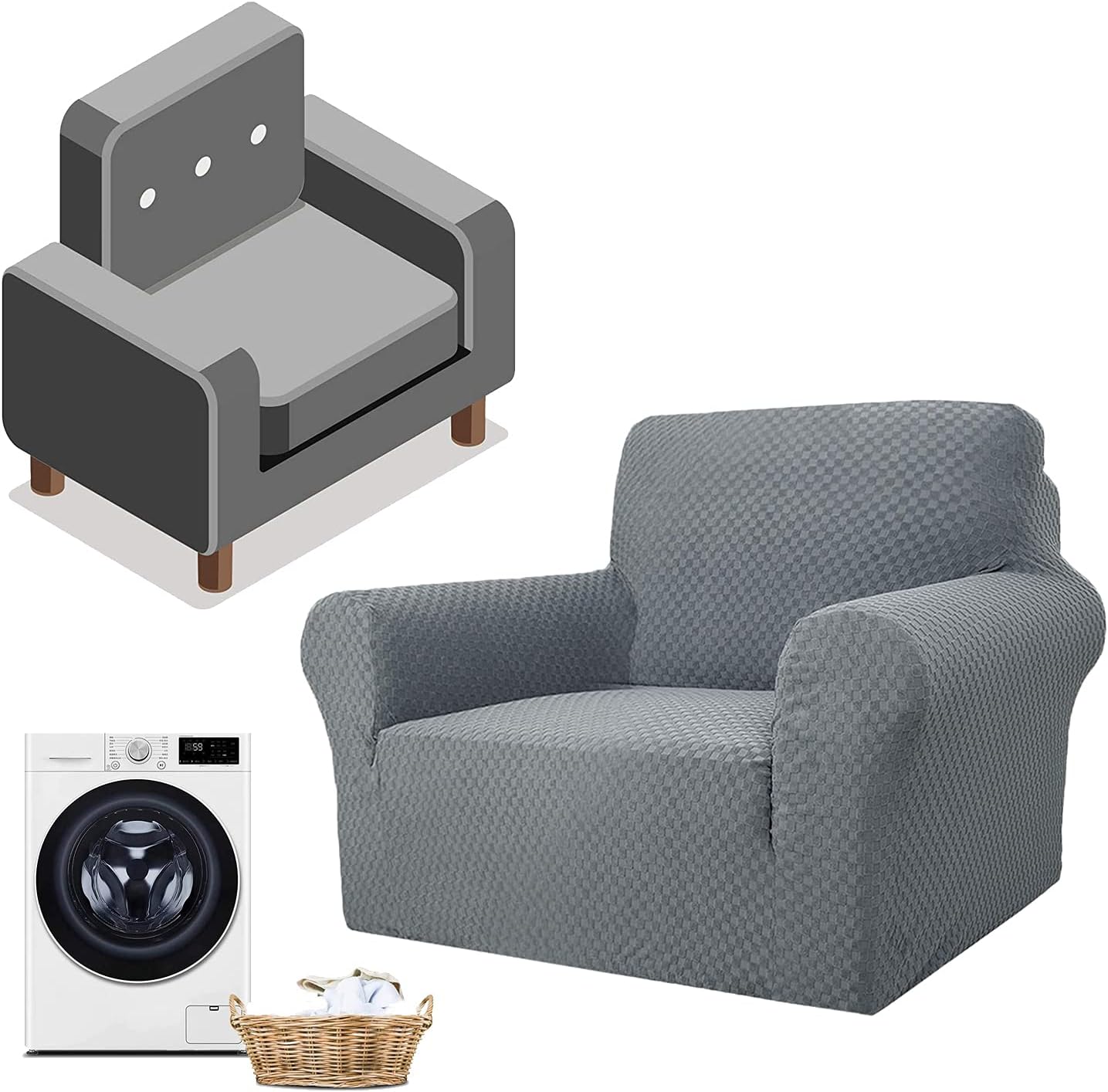 D&D Newest Jacquard Extra Large Sofa Covers for 3 or 4 Seater, Super Stretch Non Slip Couch Cover for Dogs Pet Friendly Sofa Slipcover Furniture Protector (1 Seater,Light Grey)