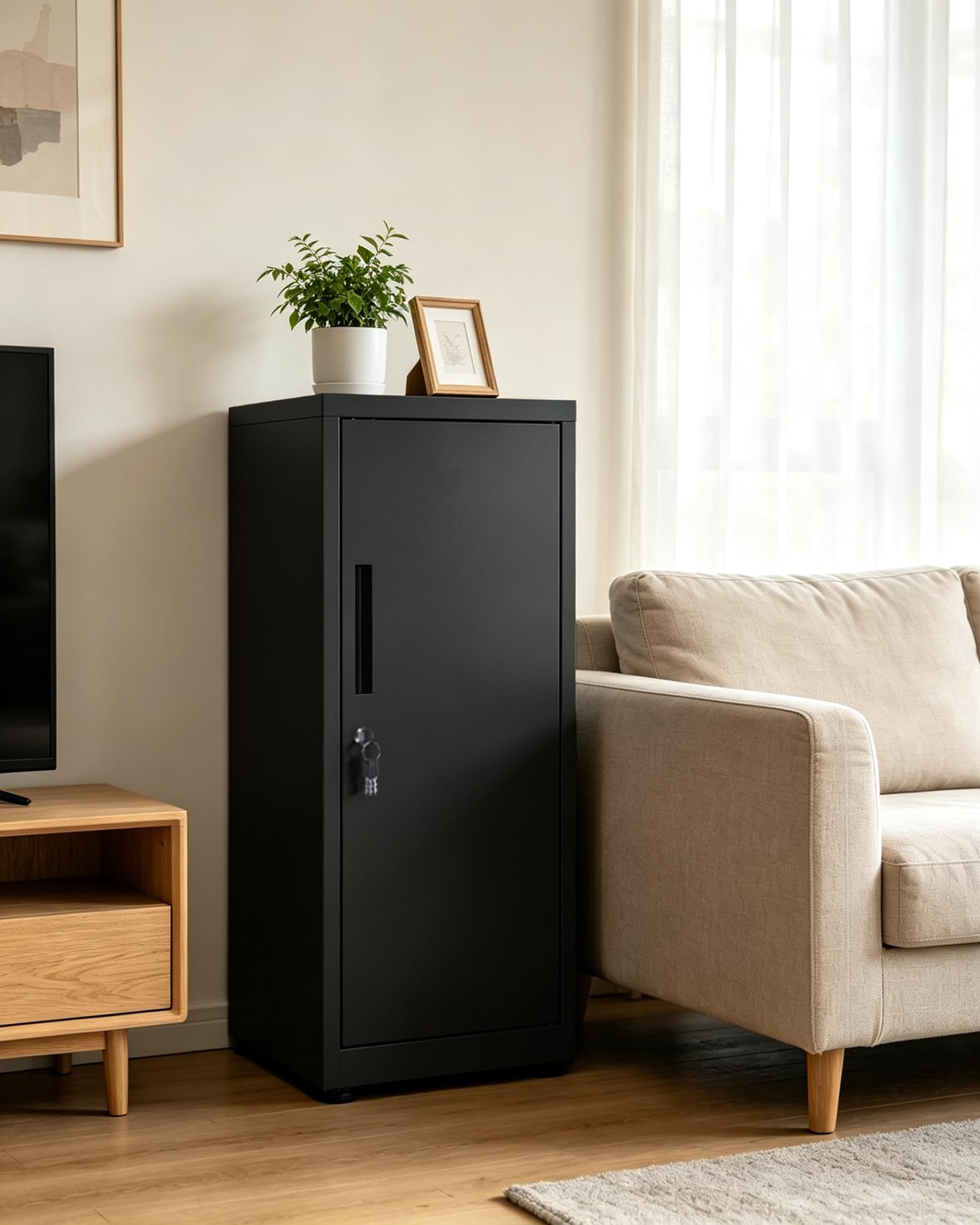 Aktenschrank abschließbar 40 x 40 x 91.5cm Metallschrank Schwarz