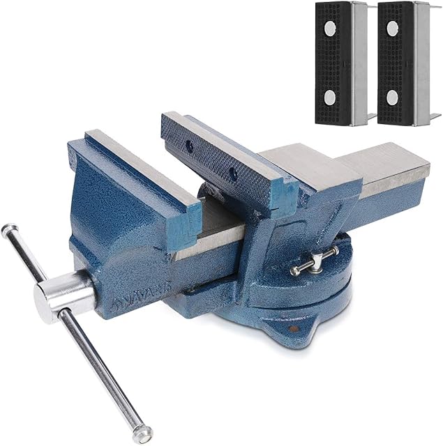 Navaris Bench Vice 6-inch - Heavy Cast Iron Vice for Workbench with 360 Degree Swivel, Includes Soft Jaws for Holding Wood and Plastic - XL (150mm)