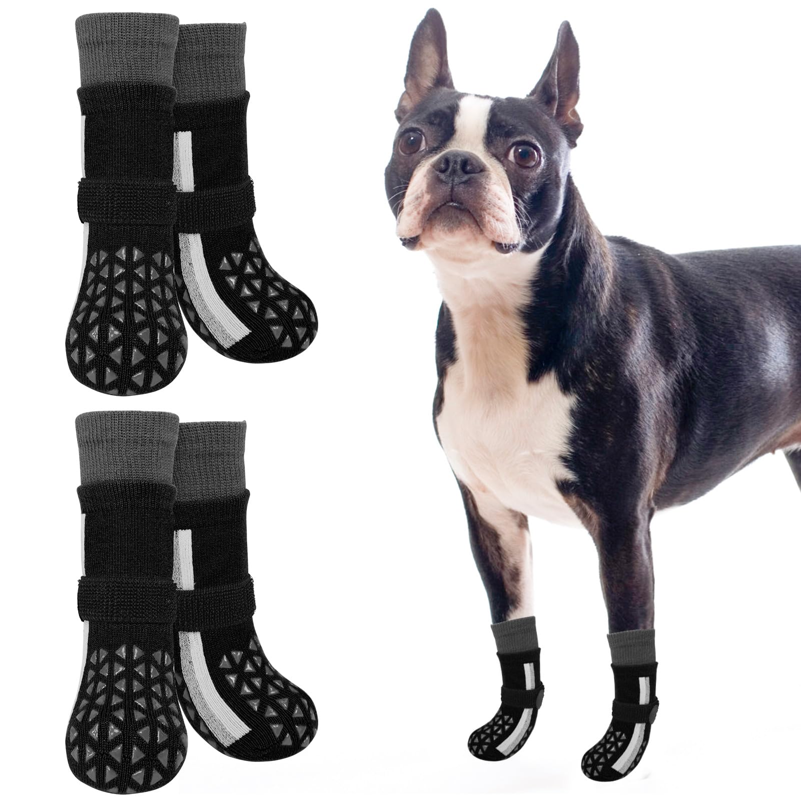 SCENEREAL Anti Slip Dog Socks for Hot Pavement to Prevent Licking Paws, High Top Sporty Style Reflective Dog Grip Socks for Hardwood Floors, Dog Shoes