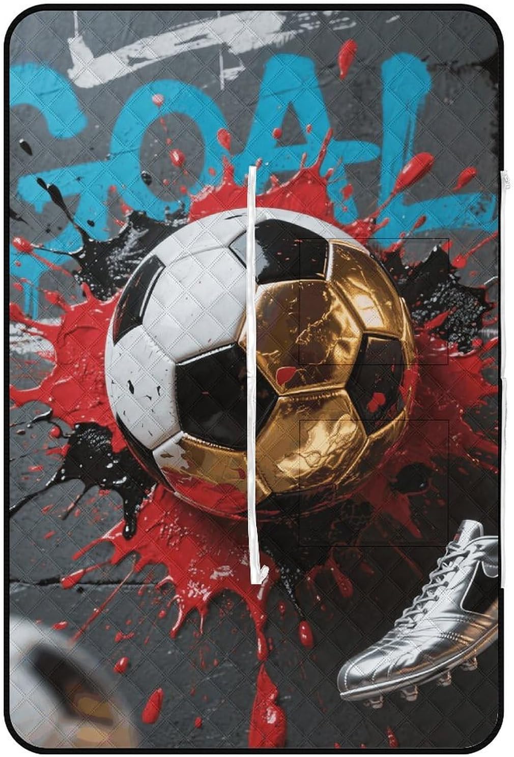 Soccer Picnic Blanket 150x100cm, Foldable 2-in-1 Picnic Mat and Tote Bag Portable Waterproof Beach Mat Sandproof Outdoor Blanket for Park, Hiking, Beach, Camping, Travel