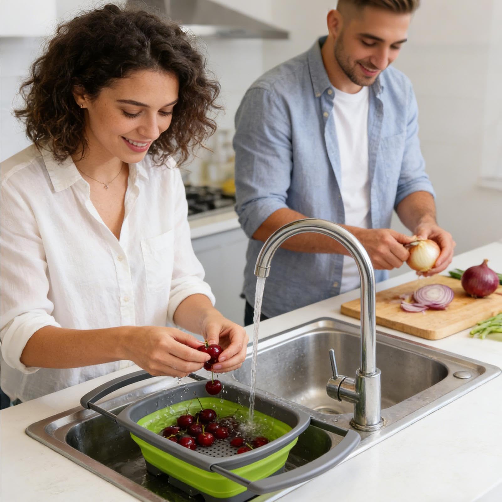 Colino e scolapasta da lavello - Cestello Portafrutta Pieghevole con Manici Estensibili | Cestello Portaoggetti per Lavello Cucina,per Frutta Pasta Preparazione Pasti