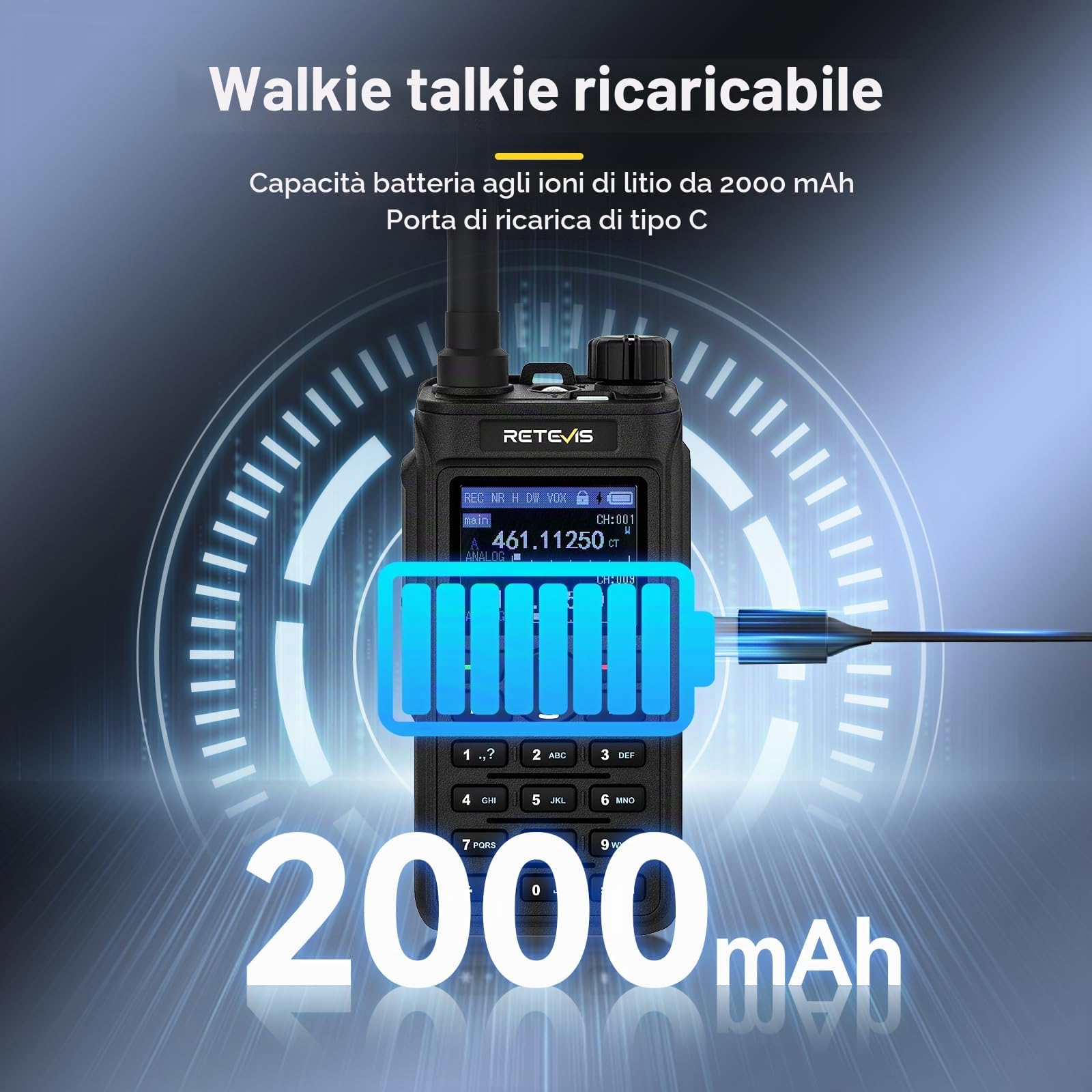 Retevis C62 Walkie Talkie Lungo Raggio, Doppia Banda Ham Radio Ricetrasmittenti Professionali, Walkie Talkie Ricaricabili Con le cuffie, 2000mAh, per Ristoranti, Alberghi e Supermercati (2 Pezzo)
