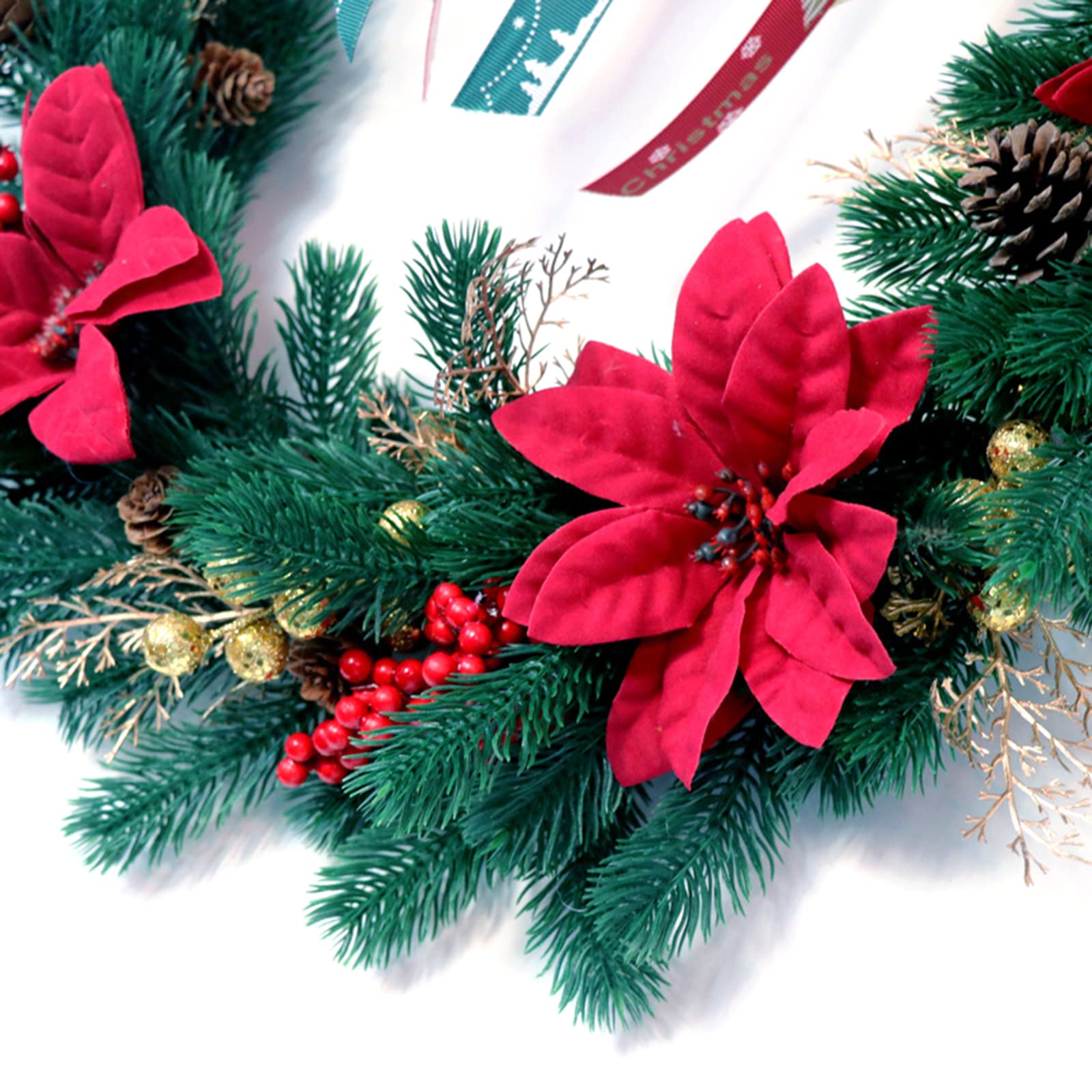 Corona de Navidad artificial de invierno con piña, frutos rojos, hojas de pino, árbol de puerta delantera, decoración de pared, corona de Navidad, contenedor de almacenamiento, grande