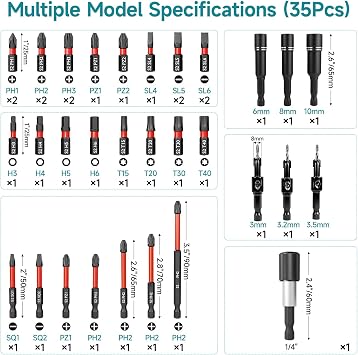 35Pcs Impact Driver Bits Set with a Storage Case