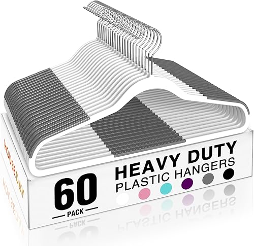 Miniatura 16 de HOUSE DAY - Ganchos de plástico resistentes de 60 unidades, ganchos antideslizantes para ropa con almohadillas de goma y gancho de 360° - Delgados