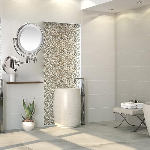 Miniatura 2 de Espejo de maquillaje montado en la pared con luces LED, espejo cosmético redondo de doble cara con luz y aumento, retráctil y extensión espejo