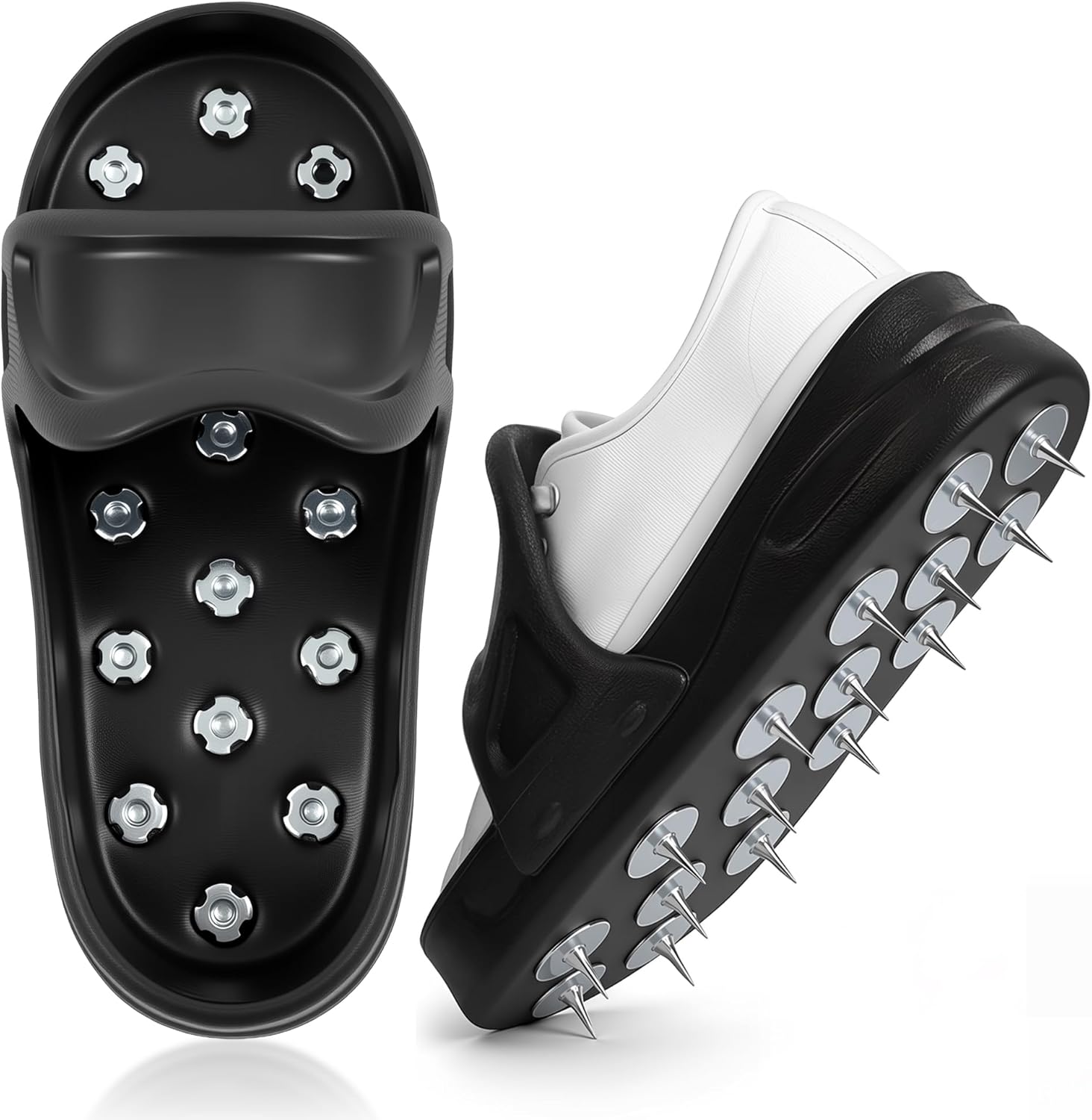 Epoxy Floor Spiked Shoes, Soft EVA Gunite Spiked Shoes with 0.78" Sharp Spikes, for Safe Walking on Epoxy Floor Coating, Self-Leveling Cement, Epoxy Topcoats, Concrete, Resin (Large Size) Black