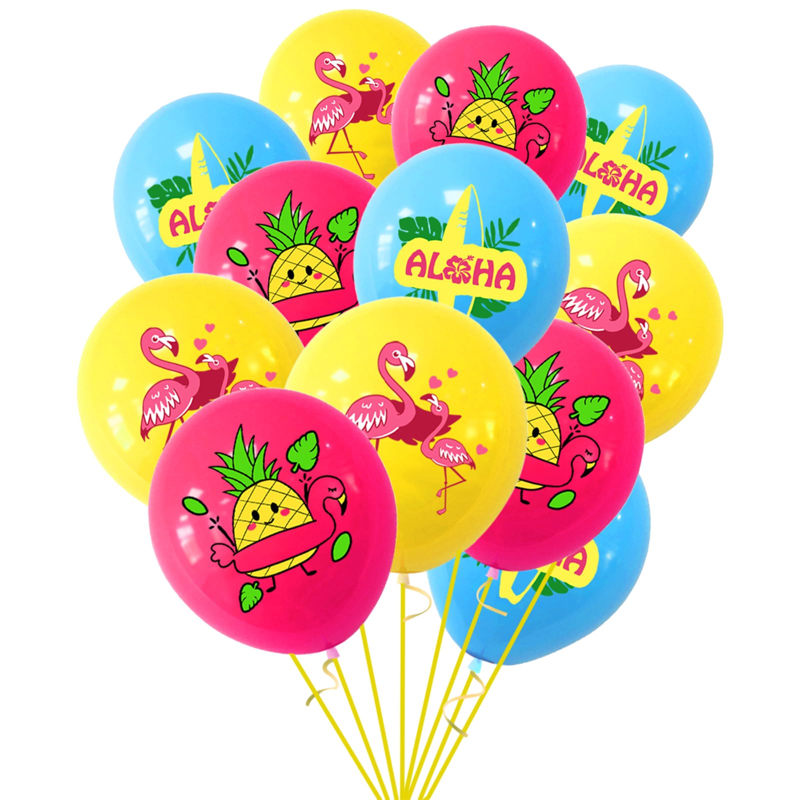 Juego de 12 globos hawaianos con estampado de fiesta tropical, globos de látex Aloha, globos redondos multicolor para cumpleaños, boda, playa, piscina, fiesta, suministros de decoración de verano