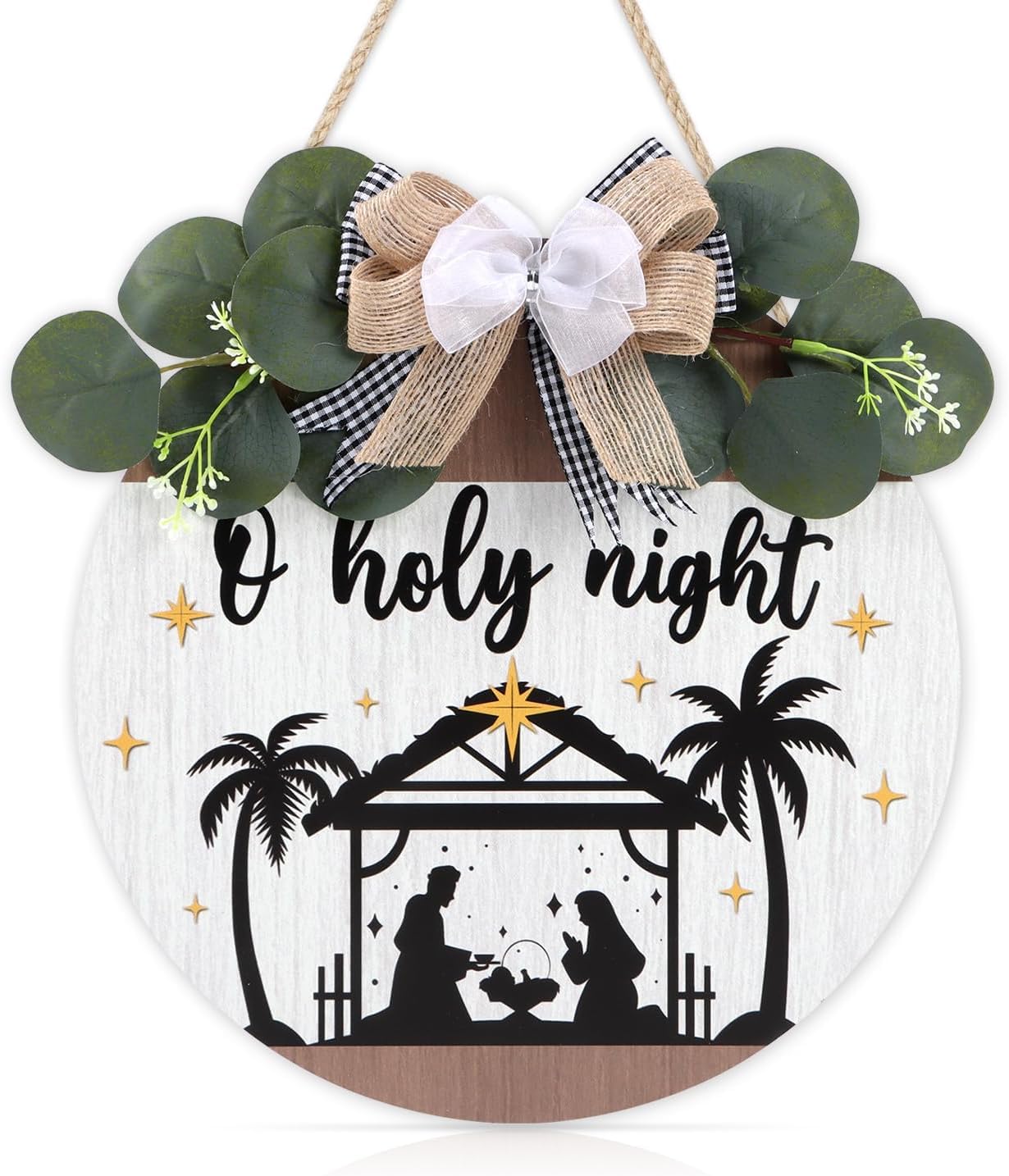 TOARTi Christmas Wooden Hanging Plaque(11”x11”) Rustic Holy Night Wood Wall Sign,Christian Nativity Scene Front Door Sign,Religious Jesus Christmas Wall Decors for Holiday Porch Home Indoor Outdoor