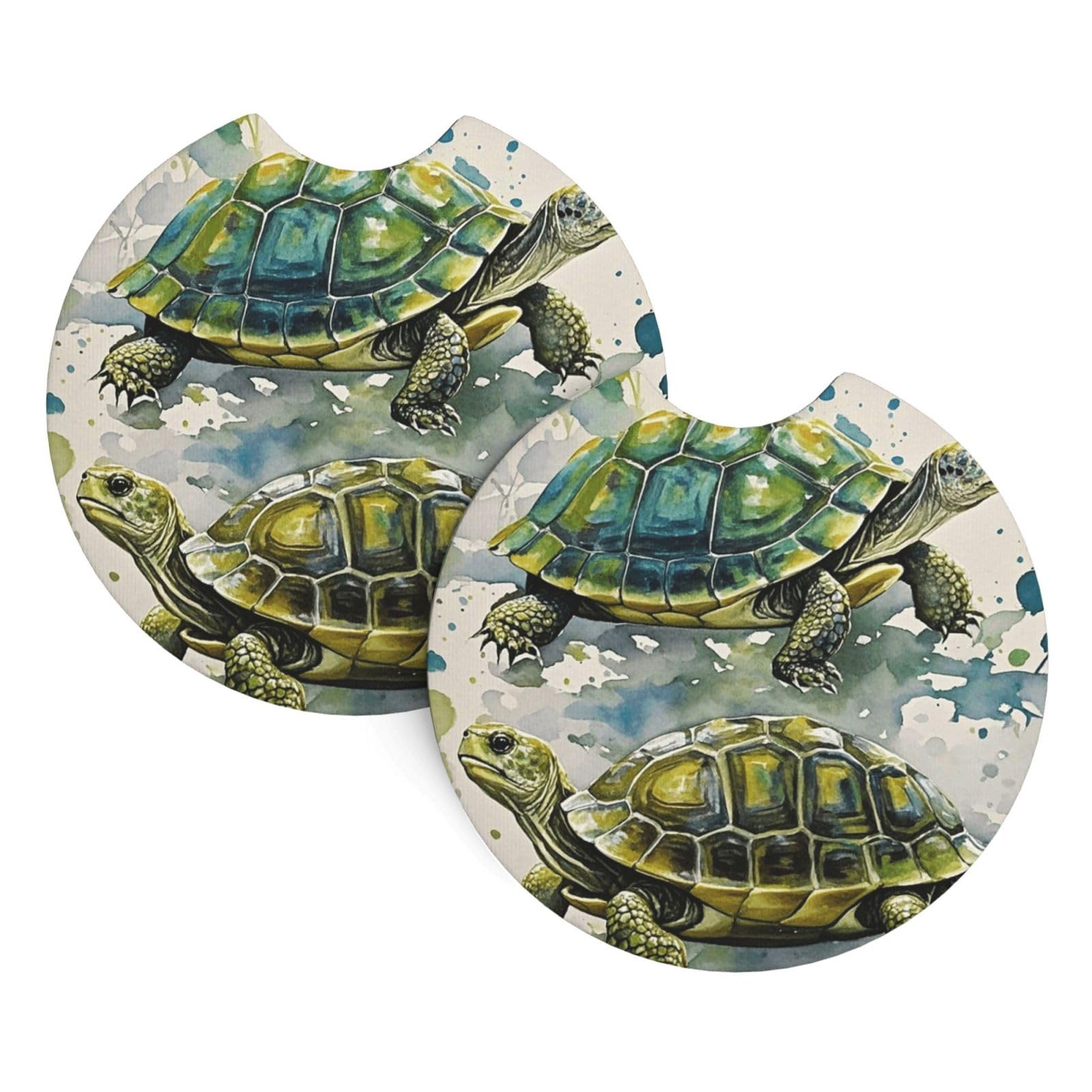 2 Pack Car Coaster for Cup Holders Two Turtles Watercolor Splash Car Cup Coaster 2.7" Neoprene Non-Slip Automotive Cup Mat Universal Auto Car Interior Accessories for Women Men Cup Pad