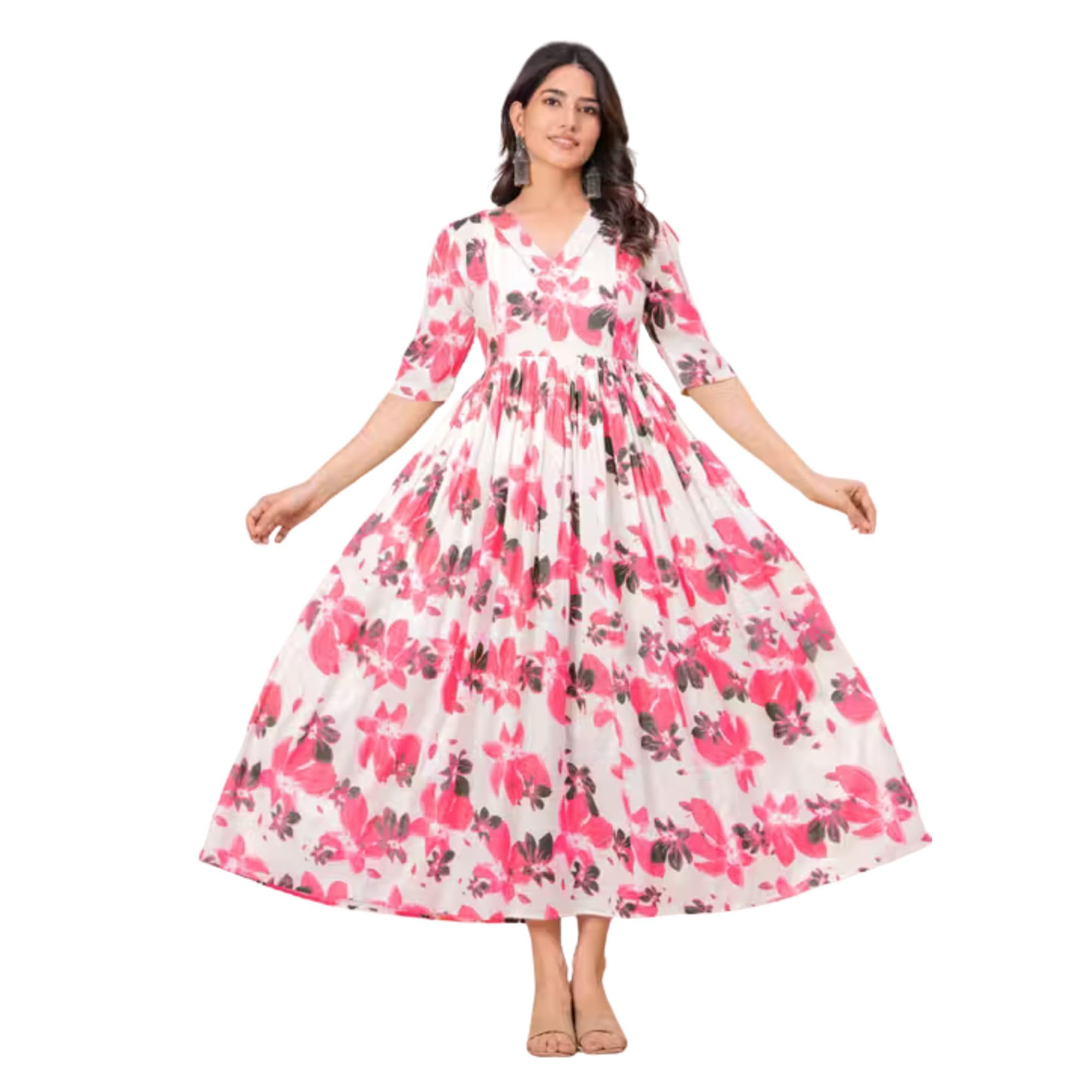 Women Maternity Floral Printed Rayon Anarkali Dress (Pink-2XL)-picture-55