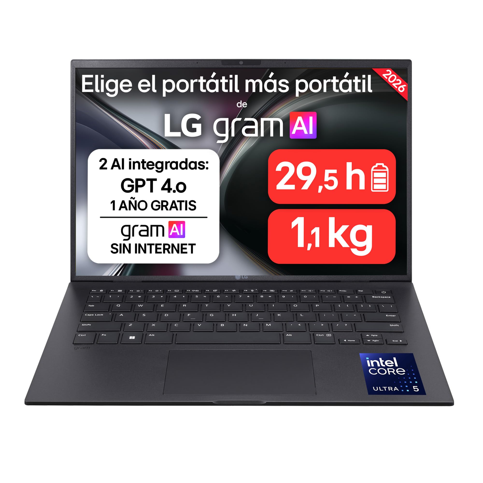 Portátil LG Gram 14ZB90S-G.AX55BN Intel Core Ultra 5-115U/ 16GB/ 512GB SSD/ 14"/ Sin Sistema Operativo
