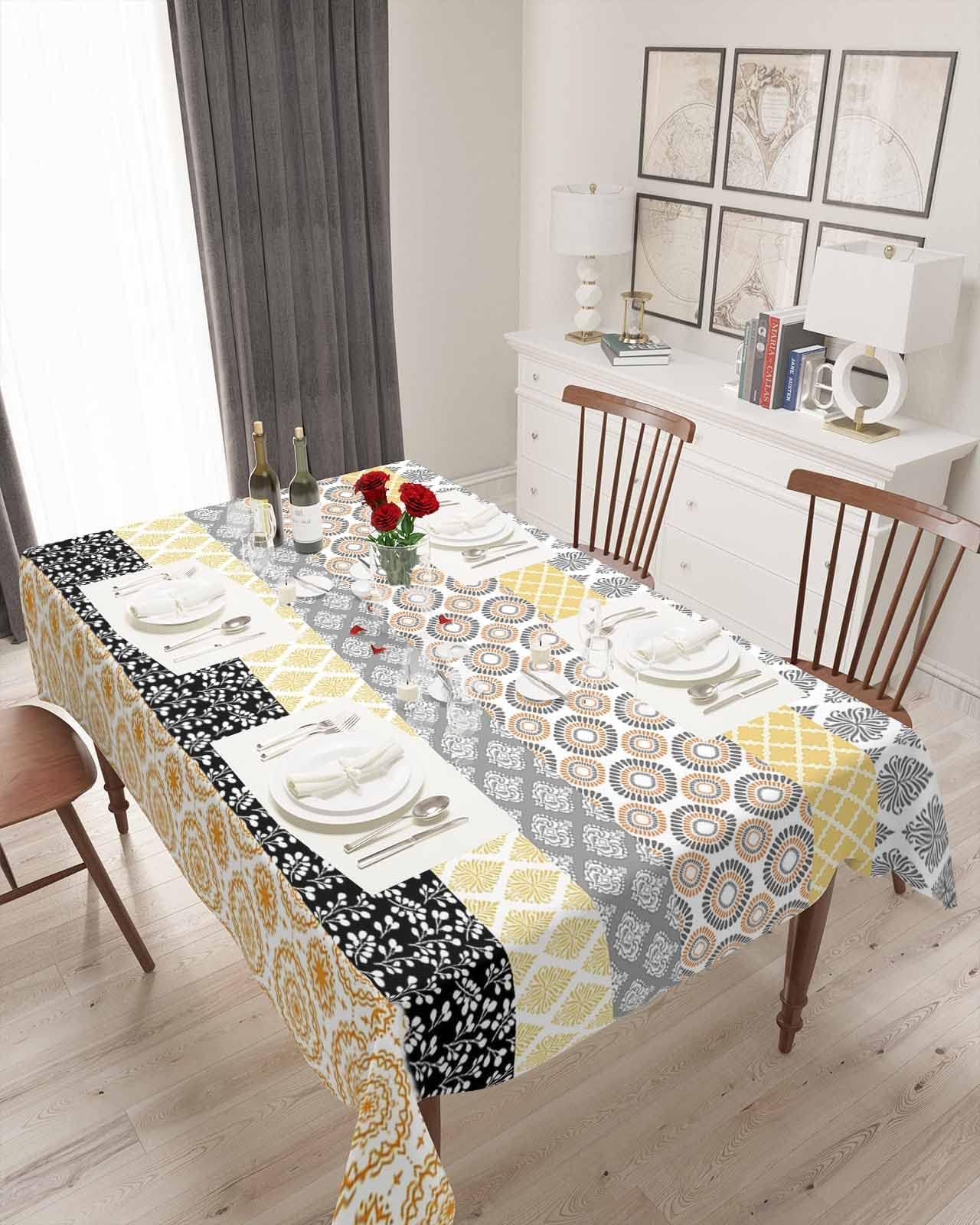 Abstract Boho Floral Tablecloth Rectangle Table Cloths 60 x 84, Waterproof Tablecloth Wrinkle Free Table Cloth Table Cover Kitchen Dinning Tabletop Ombre Geometric Ethnic Art