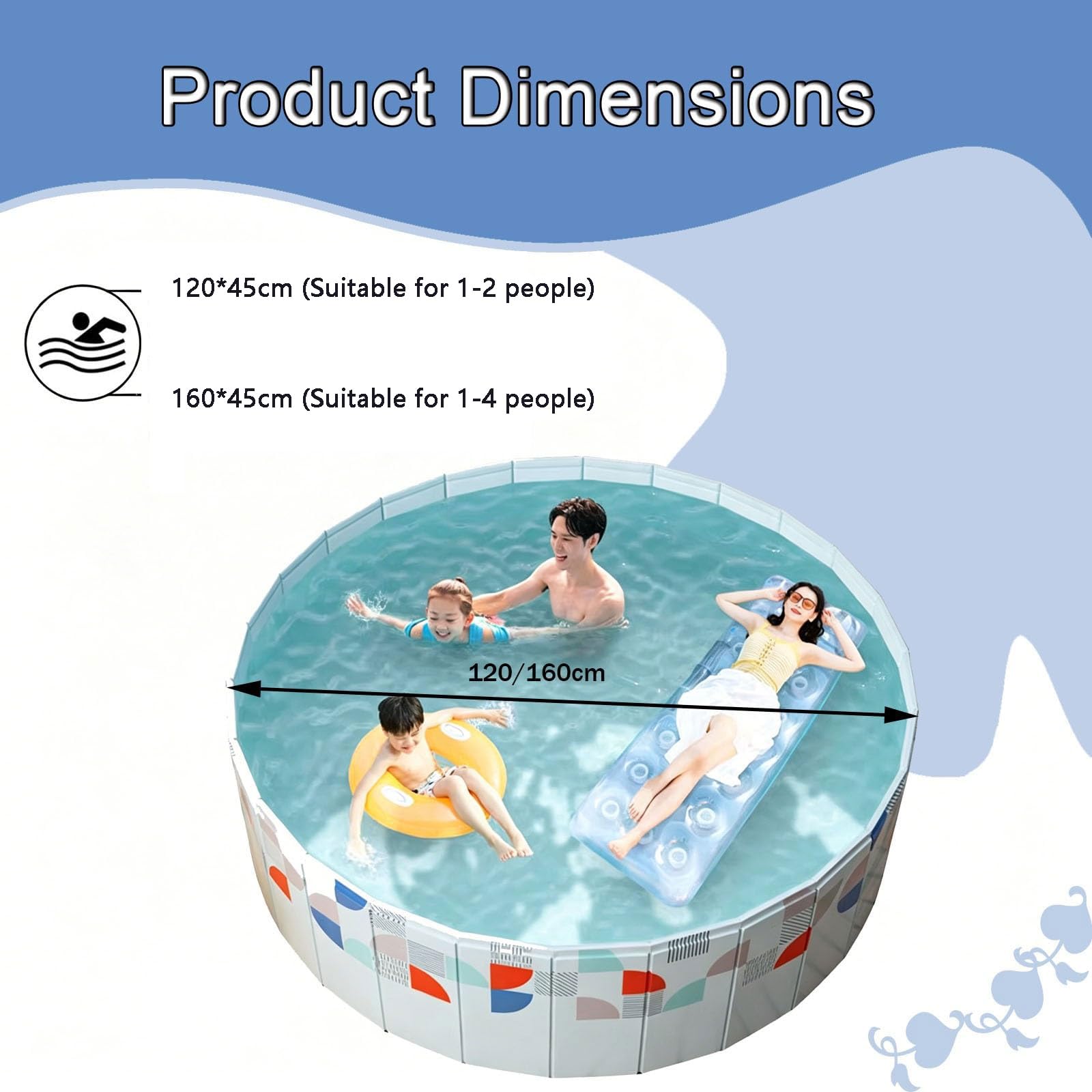 Piscina plegable no inflable 160*45cm Grandes Piscina redonda Piscina rígida plegable sin bomba con Sistema de Drenaje 5 Capas Gruesas Resistente A Desgarros para Jardín,Camping,Playa y Verano