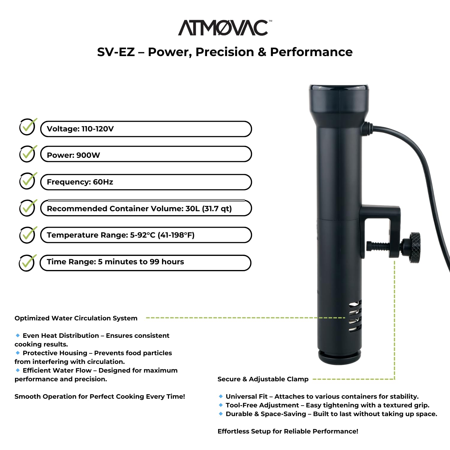 SV-EZ Sous Vide Immersion Circulator – Precision Thermal Cooker for Home & Professional Use – Digital Display & Temperature Control – Perfect for Sous Vide Cooking