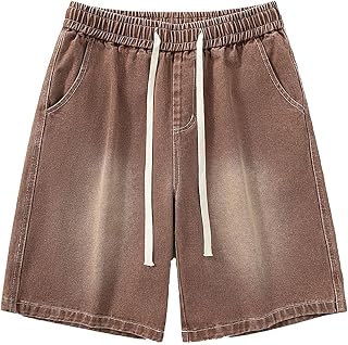 Pantalones cortos deportivos para hombre con cordón en la cintura, corte holgado, pantalones cortos desgastados con aspecto lavado y desgastado para primavera y verano, con cierre