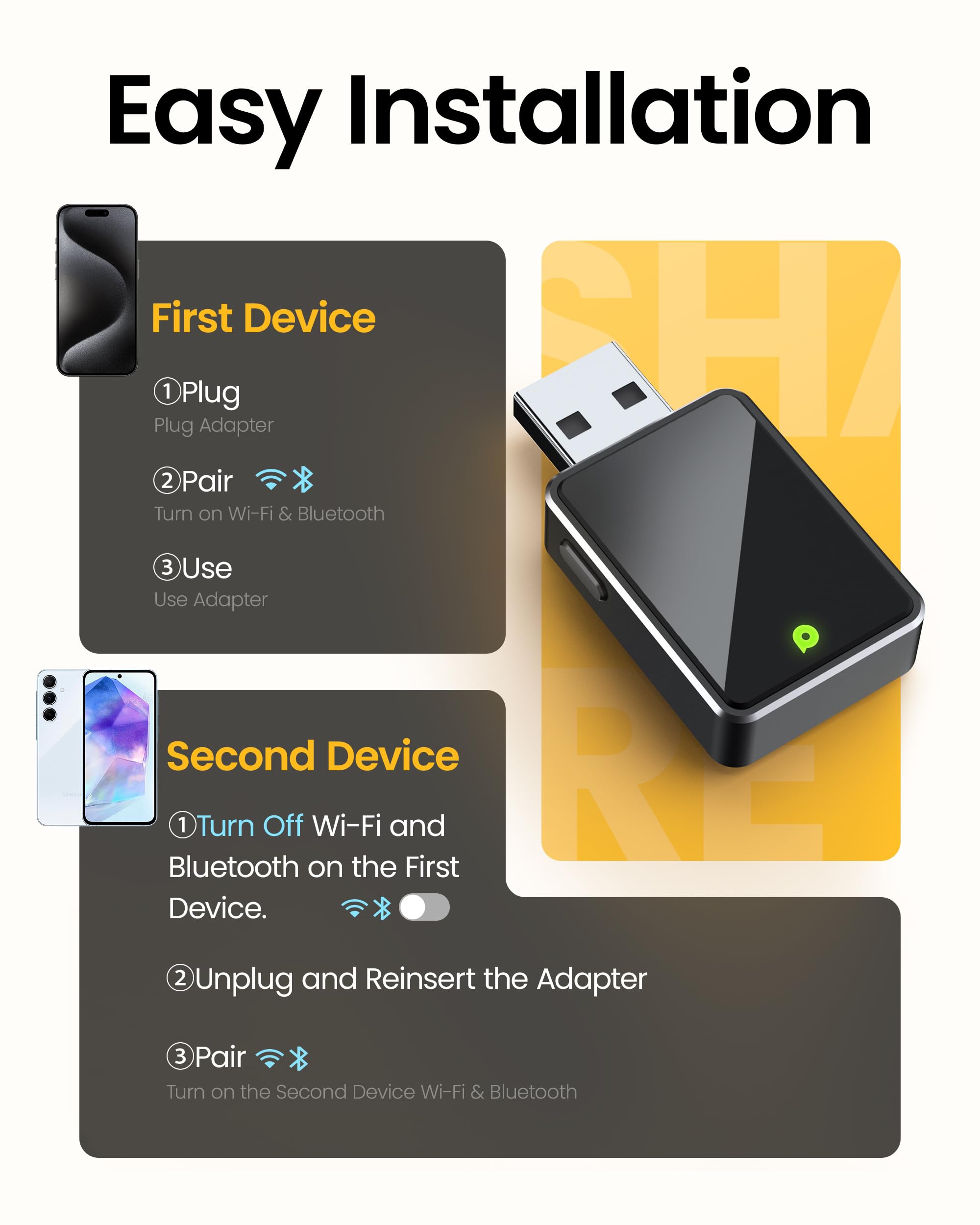 Wireless CarPlay Adapter, One Click Multi Device Switching Seamless Connection, Convert Wired to Wireless carplay, Compatible with iOS 10+, Android 11+, 2018 and Later Models