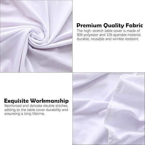 Miniatura 5 de Paquete de 2 fundas para mesa de cóctel de elastano blanco de 32 x 43 pulgadas, manteles redondos ajustados, manteles elásticos para bodas, fiestas,