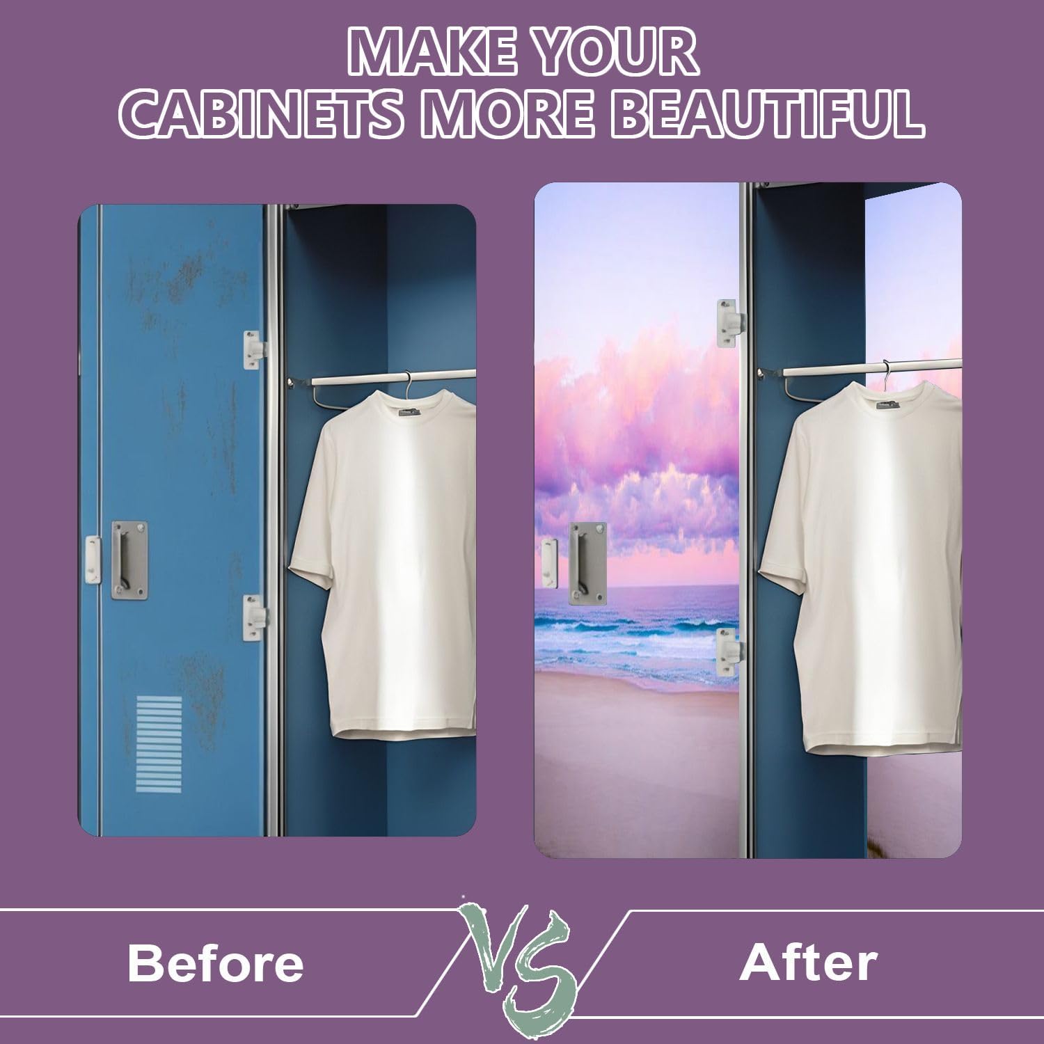 2 Pcs Locker Magnetic Wallpaper pretty pastel colour sky pink purple blue fluffy cloud beach 12" x 36" Wall Magnetic Sticker Removable Locker Accessories Decor Easy Install for Office School