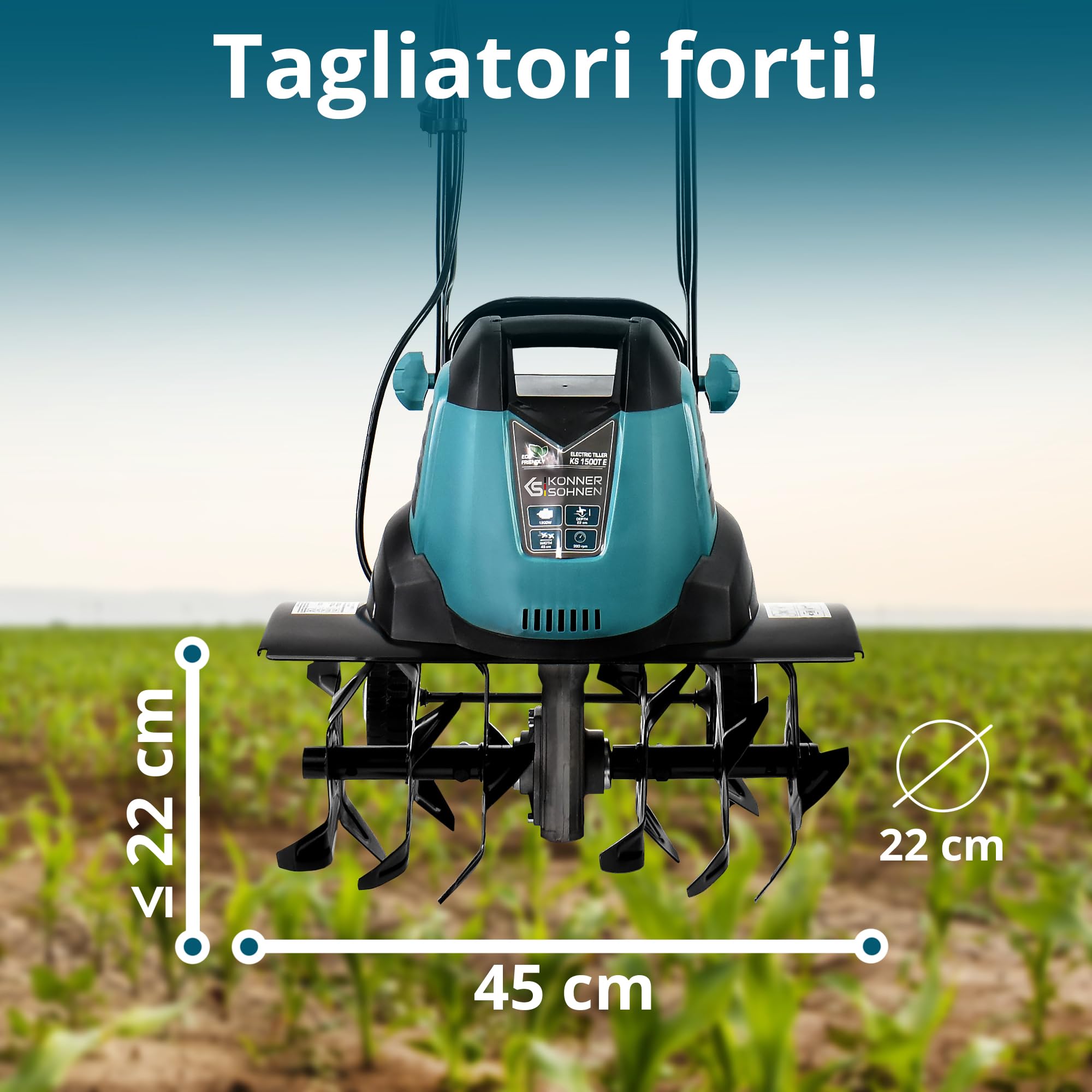 Könner & Söhnen KS 1500 T E - Piccone elettrico,in acciaio da 23 cm,testa regolabile,larghezza di lavoro 40 cm,profondità di lavoro 23 cm,1300 W,fresa da giardino per terreni in cortile