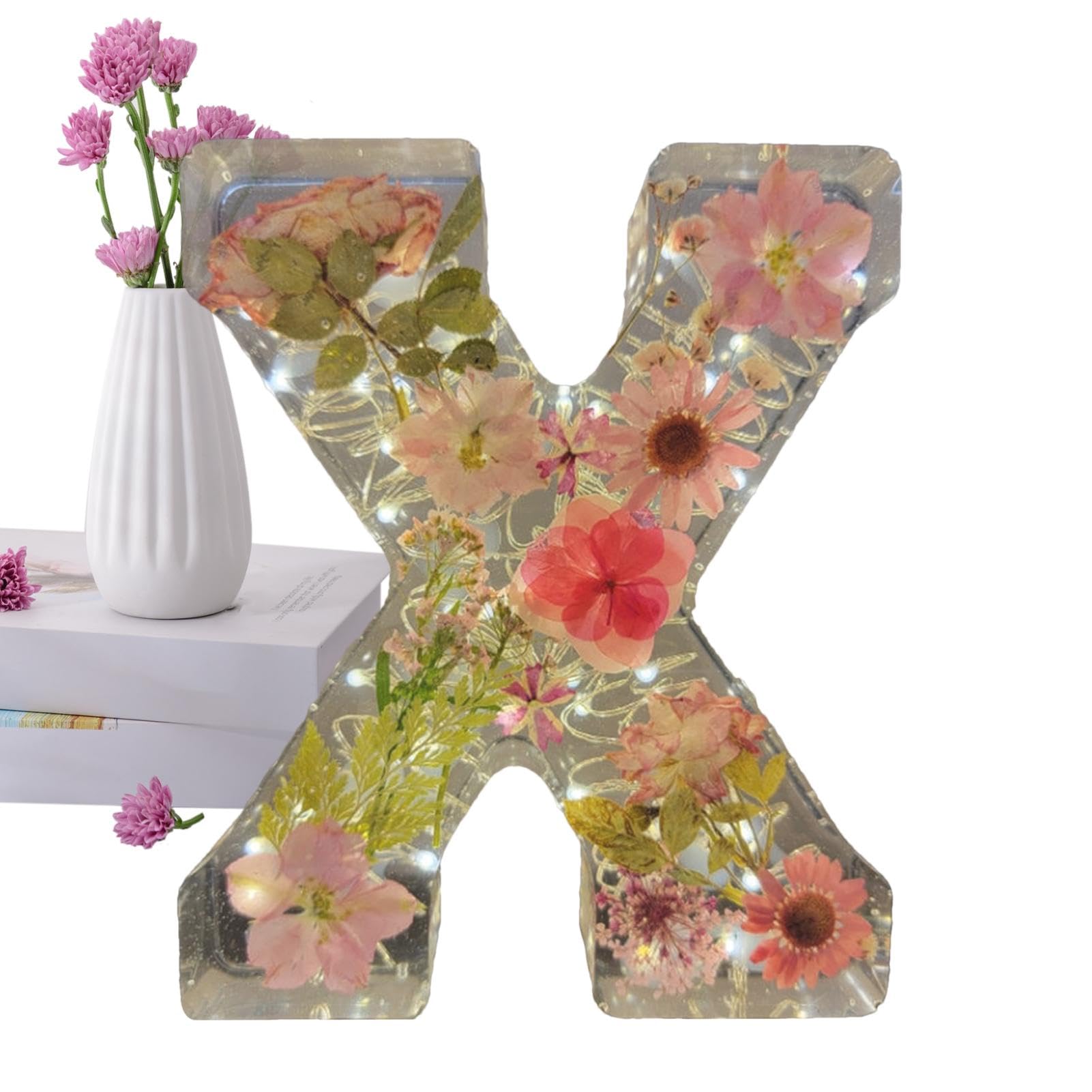 Yulokdwi Floral Resin Night Light - Personalized Dried Flowers Letter Lamp