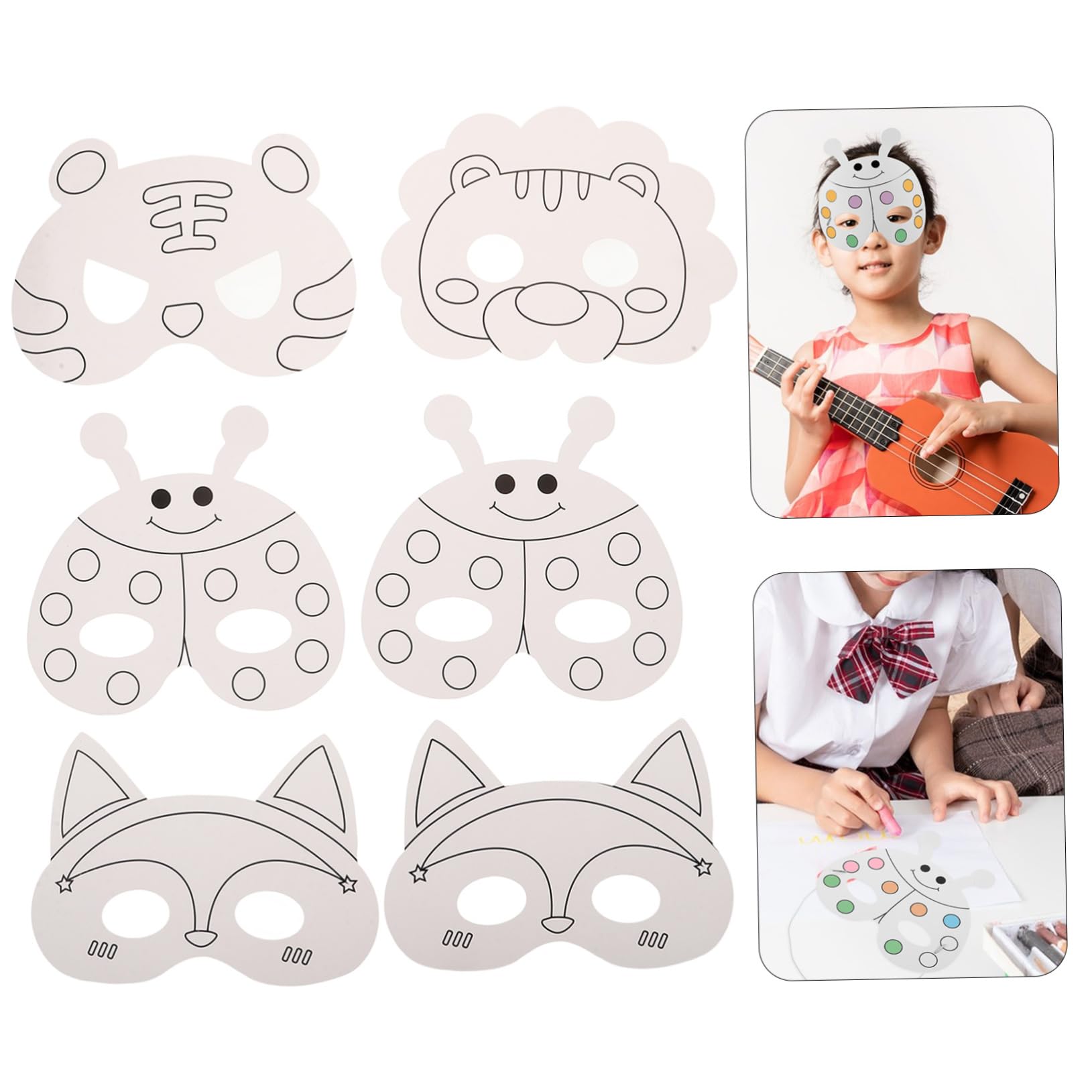 TOYANDONA Set Maschere Animali per Bambini da Colorare DIY con Pig Mask in Carta e Plastica, con Pennarelli Acquerello per Feste, Performance e Artigianato Stile Casuale