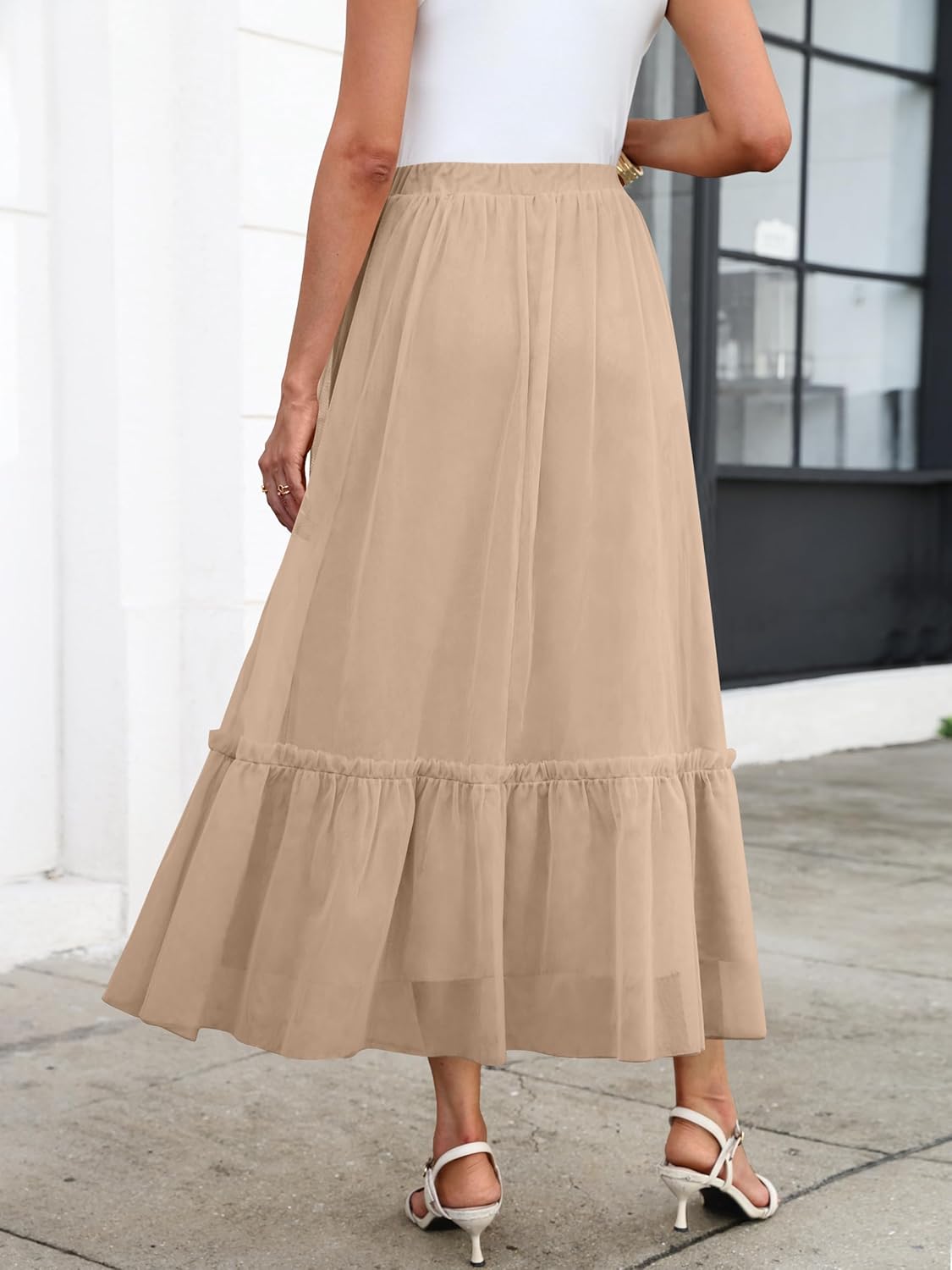 ANRABESS Maxi Skirts for Women Tulle Long Tiered Elastic High Waisted A Line Flowy Dressy Casual Skirt 2025 Fall Trendy - Image 4