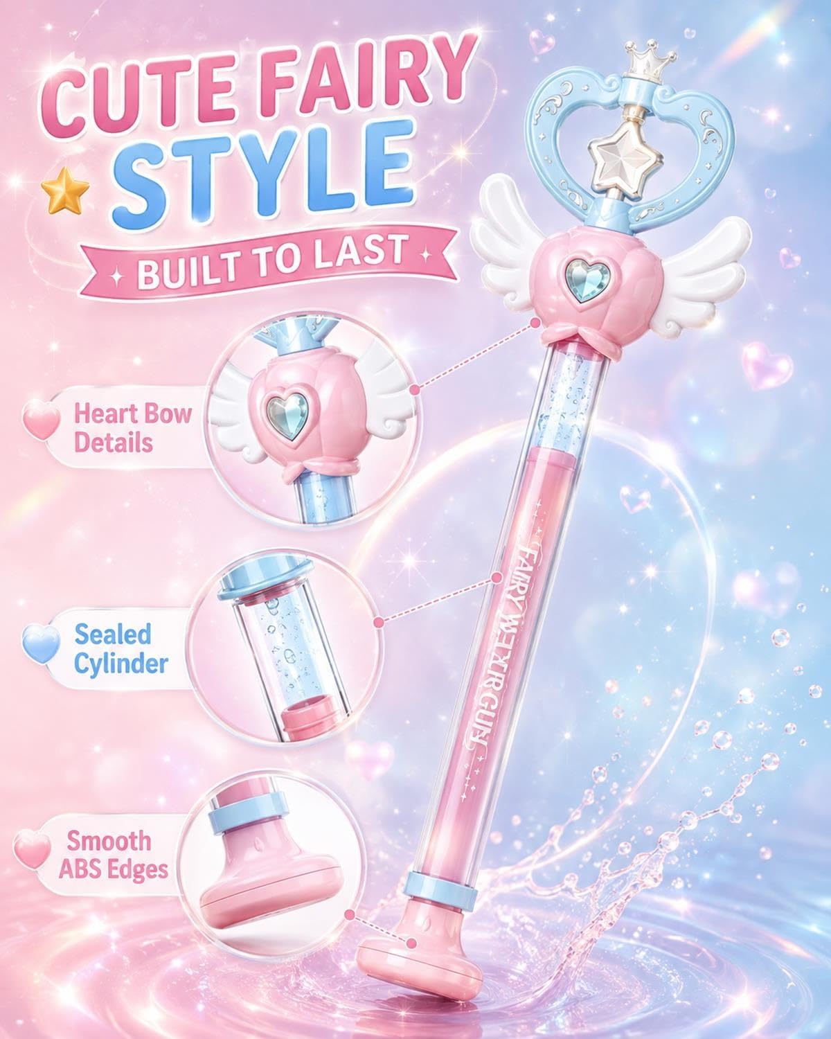 Magic Wand Water Squirter Spinning Water Spray Toy Pull Out Fairy Wand Water Blaster Funny Firework Water Sprayer for Summer Beach Pool Party Outdoor Games Kids Adults Birthday Gift Fun(B#-Bow) image 4