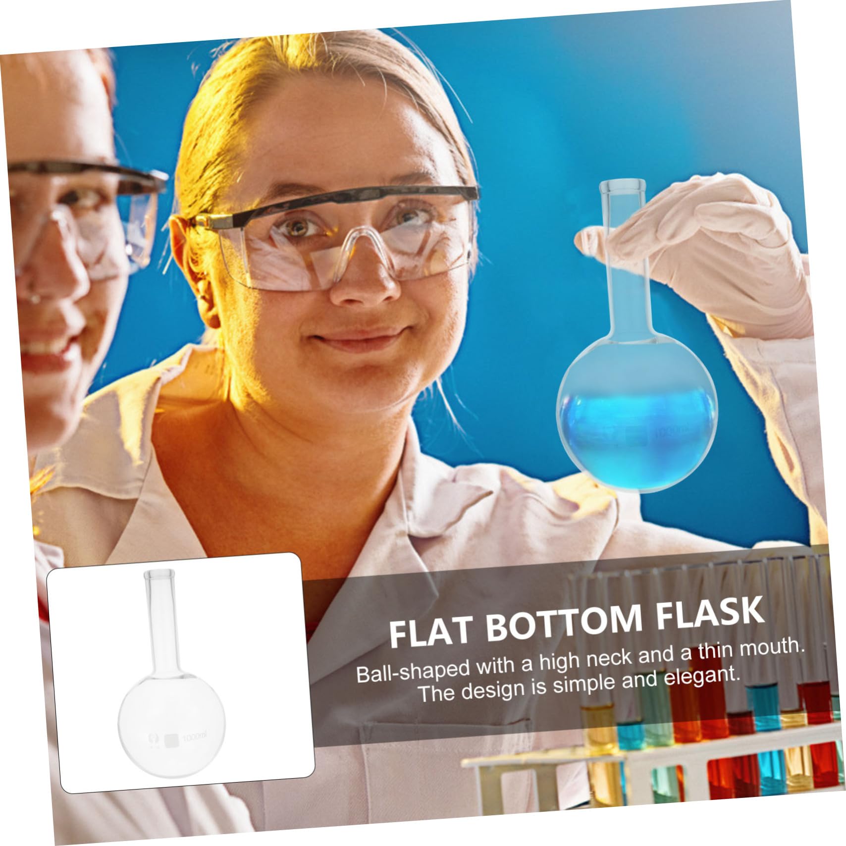 Ciieeo Fiaschetta e Resistenza ad Alta Temperatura Collo Stretto in Materiale Sintetico Trasparente da 1000ml Fondo Rotondo da Laboratorio per Esperimenti Scientifici