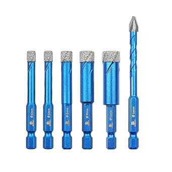 Diamond Drill Bit Hex Shank 1/4"*2,5/16",3/8",1/2"- Head Eccentric Drill Bit 1/4" Masonry Drill Bit for Porcelain Ceramic Tiles Glass Plastic Granite6pcs
