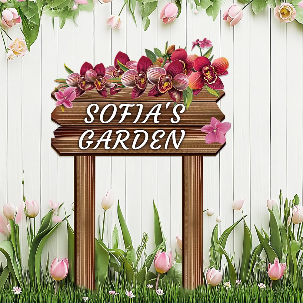 Personalised Flowers Metal Garden Signs with Stake,Custom Colorful Flower Welcome Plaque for Outside,Customized Gardener Name Signs for Housewarming Gifts,Gardening Decor for Lawn Patio Porch Outdoor