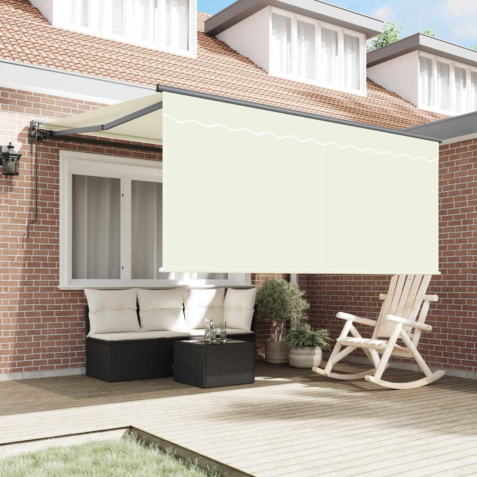 Tenda da sole retrattile color crema, 350 x 250 cm, in poliestere e alluminio, con telecomando, protezione solare, protezione dalla pioggia e dal vento, per giardino, balcone, terrazza e