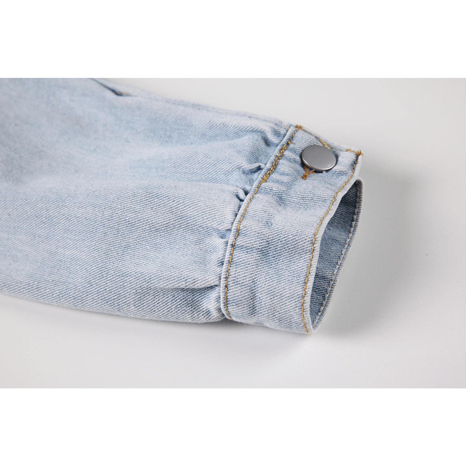 UKKO Giacca di Jeans Autumn Pleated Button Jacket Giacca Donne Hip Hop Street Style Croundped Coulisstring Breasted Denim Cappotti Femminili-M,Blue