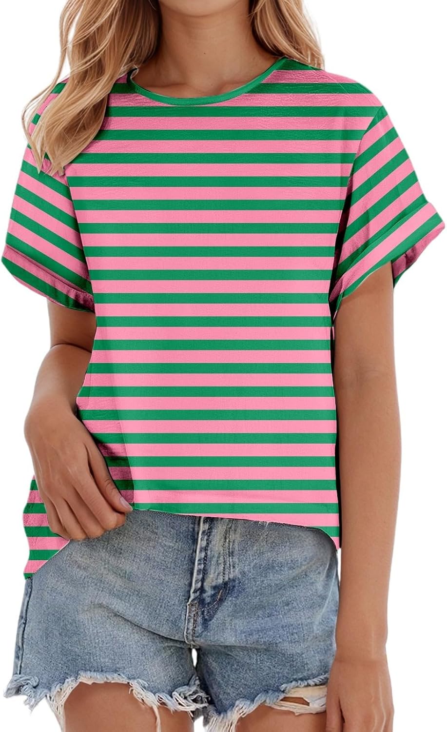 Damen T-Shirt Mit Flügelärmeln – Gestreift, ärmellos, Rundhals, Farbblock, Lässig & Leicht, Für Sommer