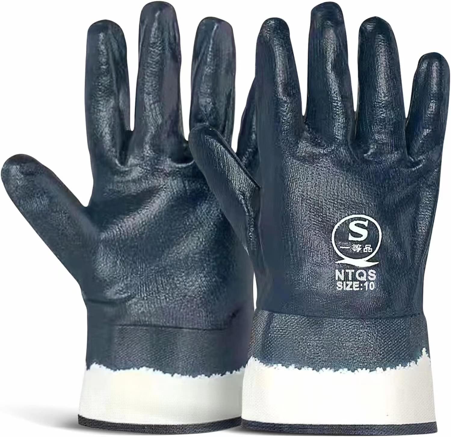 6 Pcs Oil Gloves, Nitrile Coated Resistant Acid & Alkali and Safety Diesel gloves, Working Protection Gloves XL (Blue)
