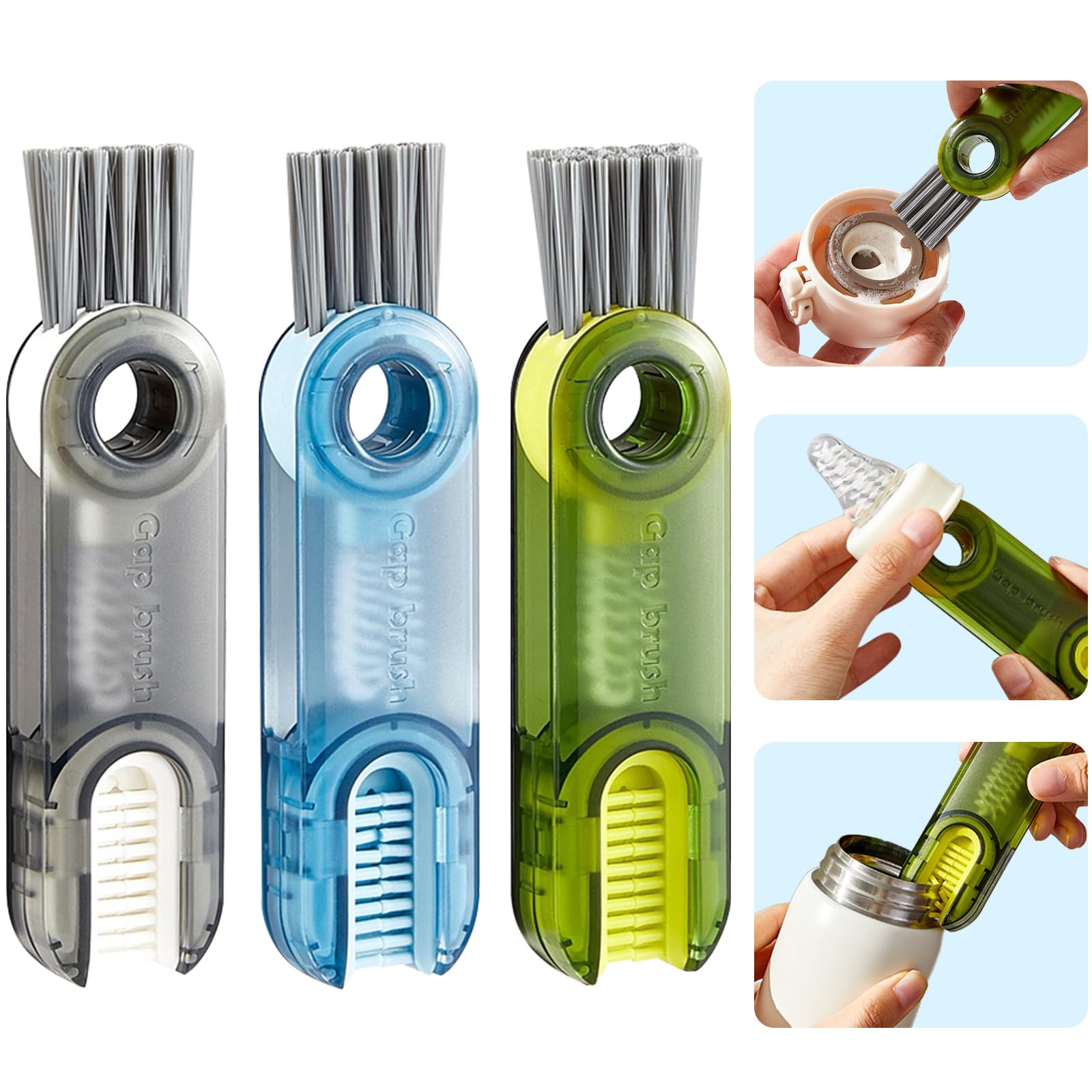 Cup Lid Gap Cleaning Brush 3PCS Bottle Brushes 3 in 1 Cup Lid Gap Cleaner Crevice Cleaning Brush Home Kitchen Crevice Cleaning Tools (3PCS Style 4)