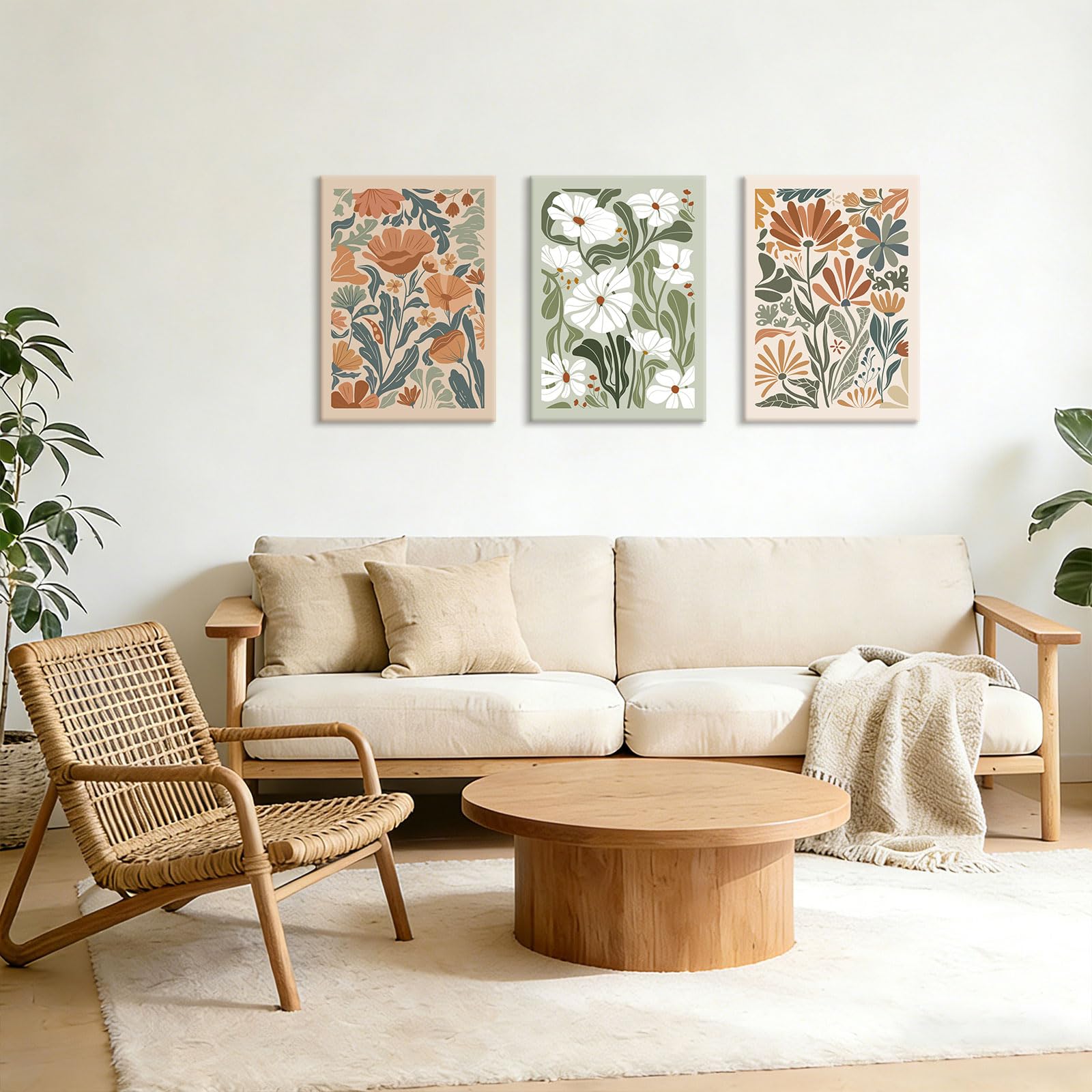 Abstract Floral Framed Canvas Wall Art Boho Floral Botanical Print Set of 3 Green Beige Wildflower Flower Market Paintings Modern Minimalist Pictures Decor Bedroom Bathroom Living Room Office 16"x24" - Image 5