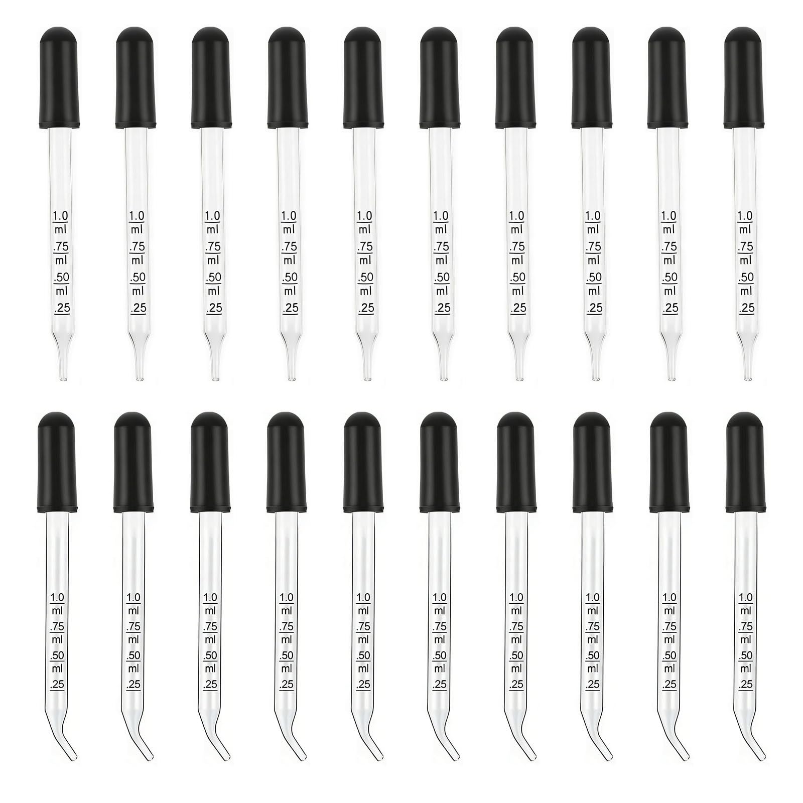 Qusinfc 20Pcs Laboratory Glass Liquid Dropper 1ML Glass Graduated Pipettes for Transfering Candy Oil Resin Craft Lab Dropper Droppers School Lab