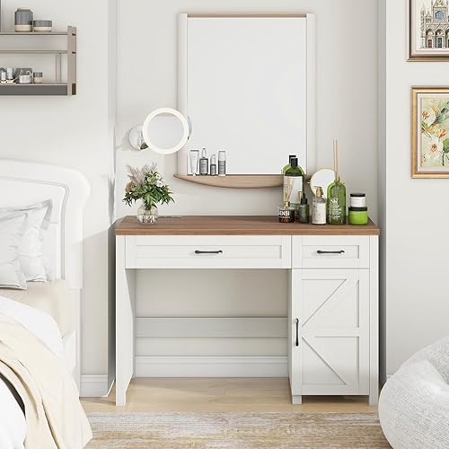 Miniatura 7 de Escritorio ejecutivo Farmhouse de 47 pulgadas, escritorio para computadora con cajones y gabinete, escritorio de computadora con estación de trabajo