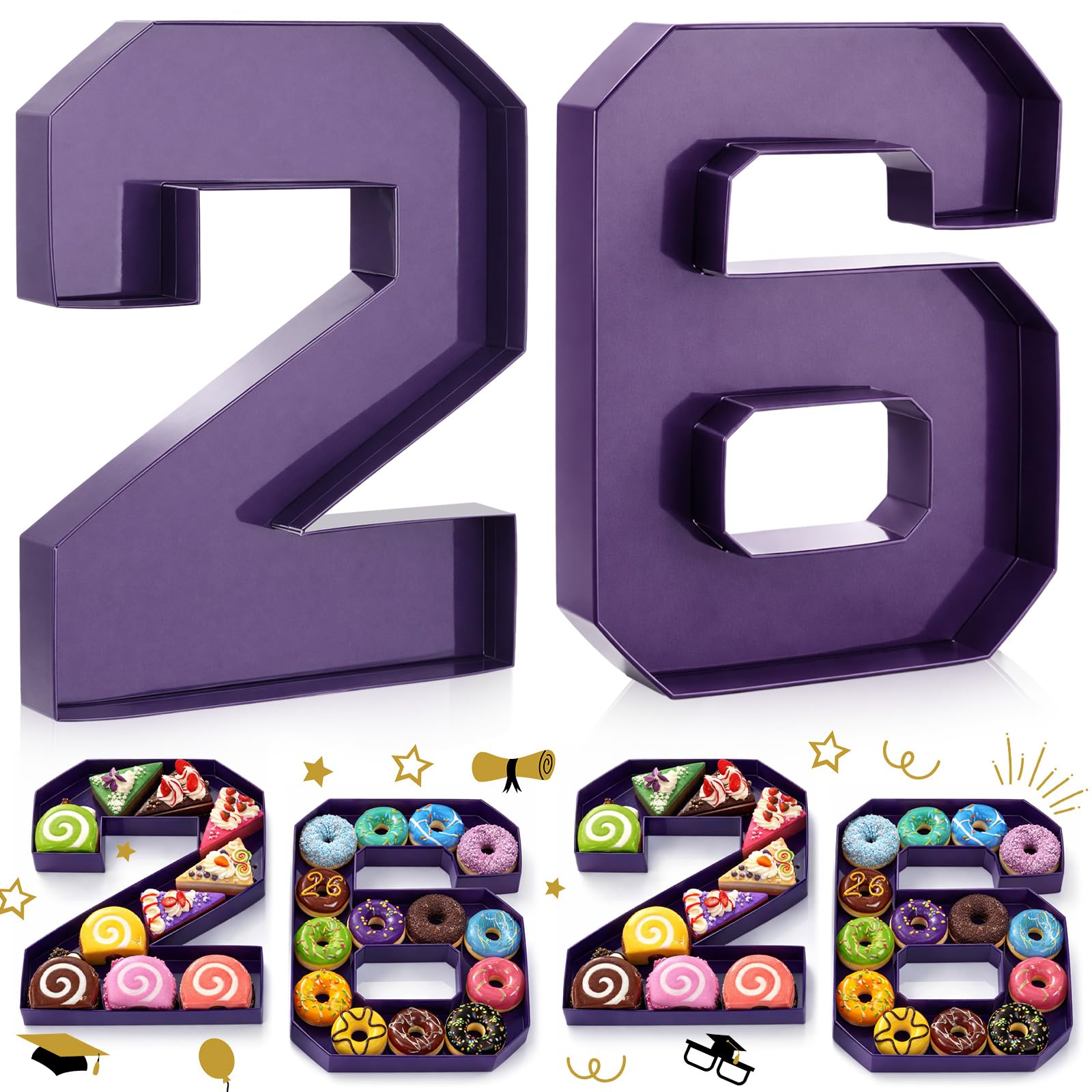 Photo 1 of 2 Pcs 10" 26 Cardboard Charcuterie Numbers Fillable Graduation Board Number Large Fillable Numbers 2026 Letters Trays for Food Chocolate Candy School Congrats Grad Party Supplies(Purple)