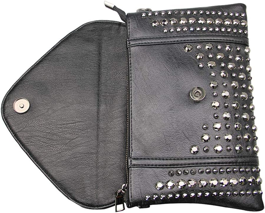 Women Rivet Chain Handbag Purse Clutch Small PU Leather Satchel Shoulder Tote Top-handle Bag Black | Rivet Chain, Small, PU Leather - Image 5