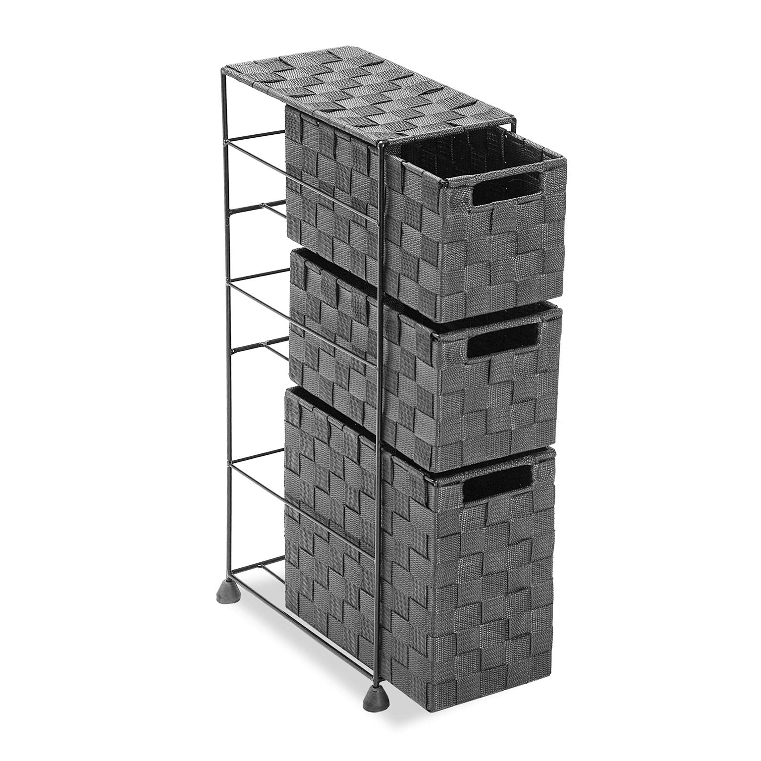 Versa Mannheim Mueble para el Baño Auxiliar, Cajonera con 3 cajones para organizar, Almacenaje Moderno y Divertido, Medidas (Al x L x An) 57 x 28 x 15,5 cm, Metal y Nylon, Color Gris Claro