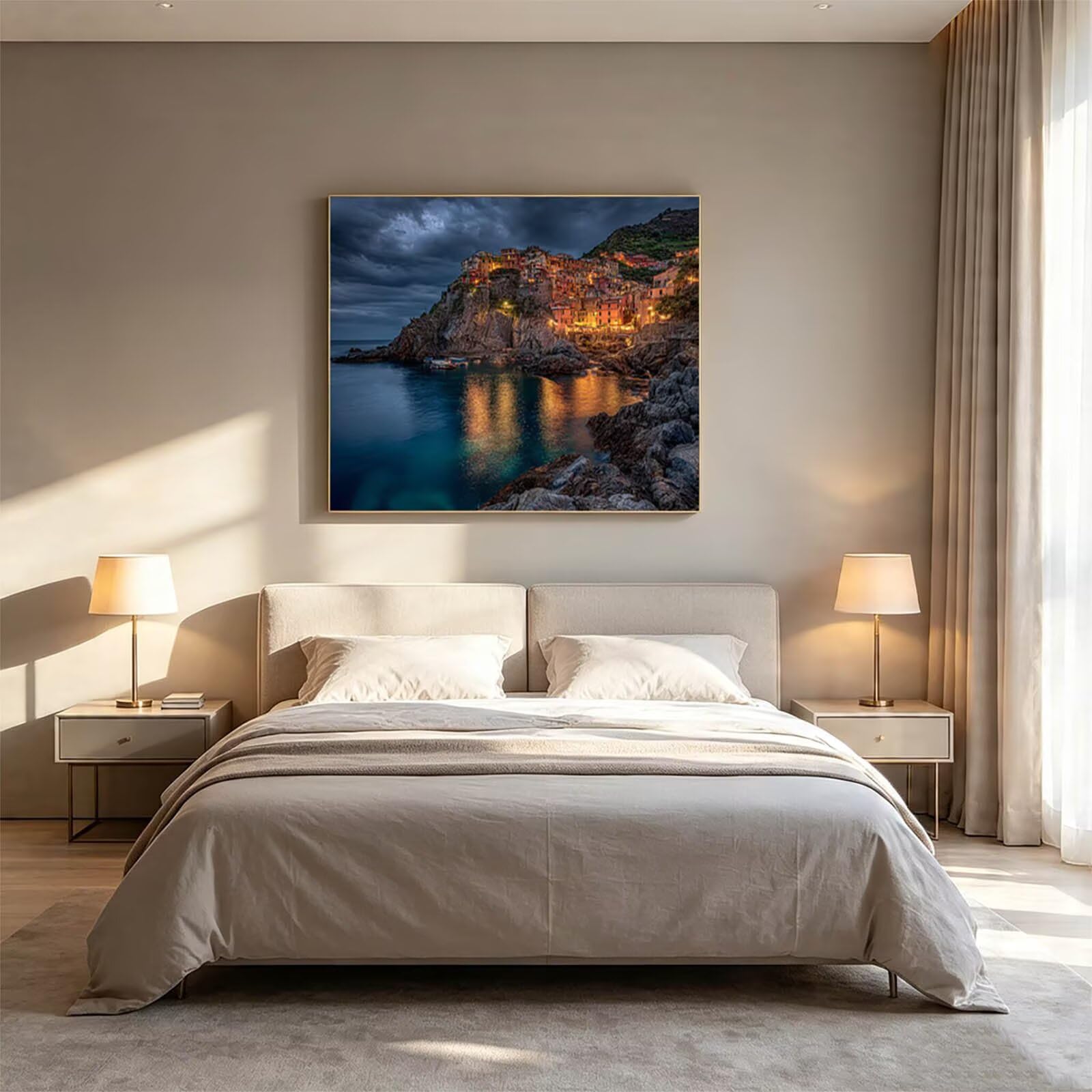 Dipingere con i Numeri Adulti Cinque Terre Tele 100x135cm ZSHS-2597 | Kit Pittura Hobby Creativi Adulti con Colori Acrilici Pennello Paittura Tela Vista Notturna per Quadri Moderni Soggiorno
